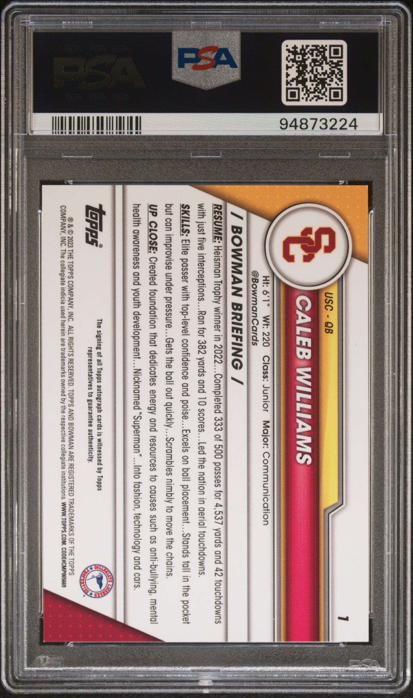 2023 Bowman U Chrome #1 Caleb Williams PSA 10