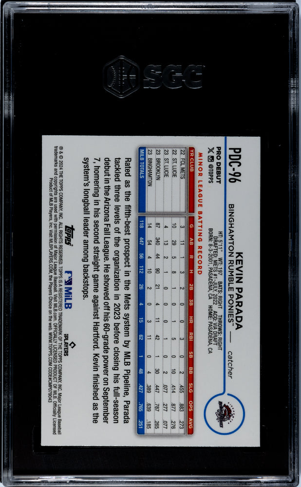 2024 Topps Chrome #PDC-96 Kevin Parada Gold Mini-Diamond Ref. /50 SGC 9.5