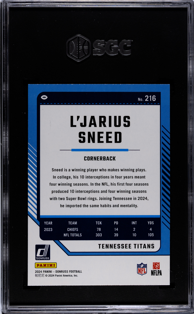 2024 Donruss #216 L'Jarius Sneed Red Press Proof SGC 9.5