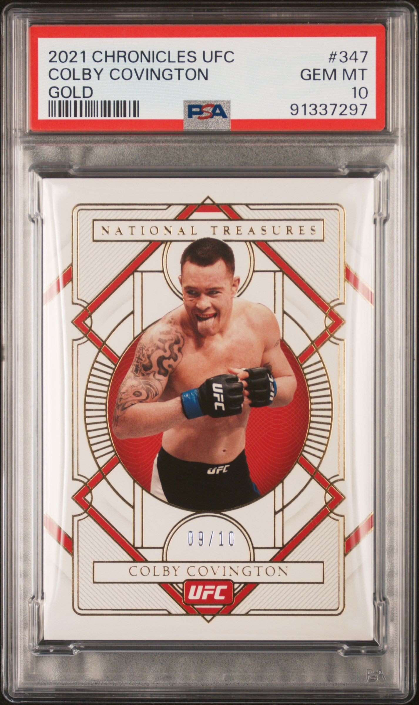 2021 Panini National Treasures Gold Colby Covington #347 /10 PSA 10