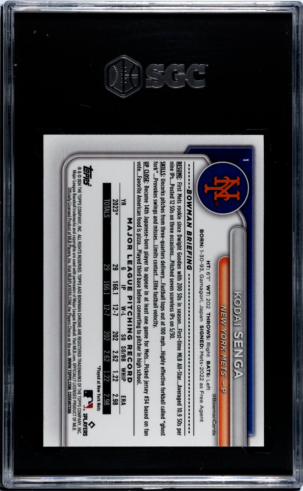 2024 Bowman #1 Kodai Senga Bowman Mega Box SGC 10