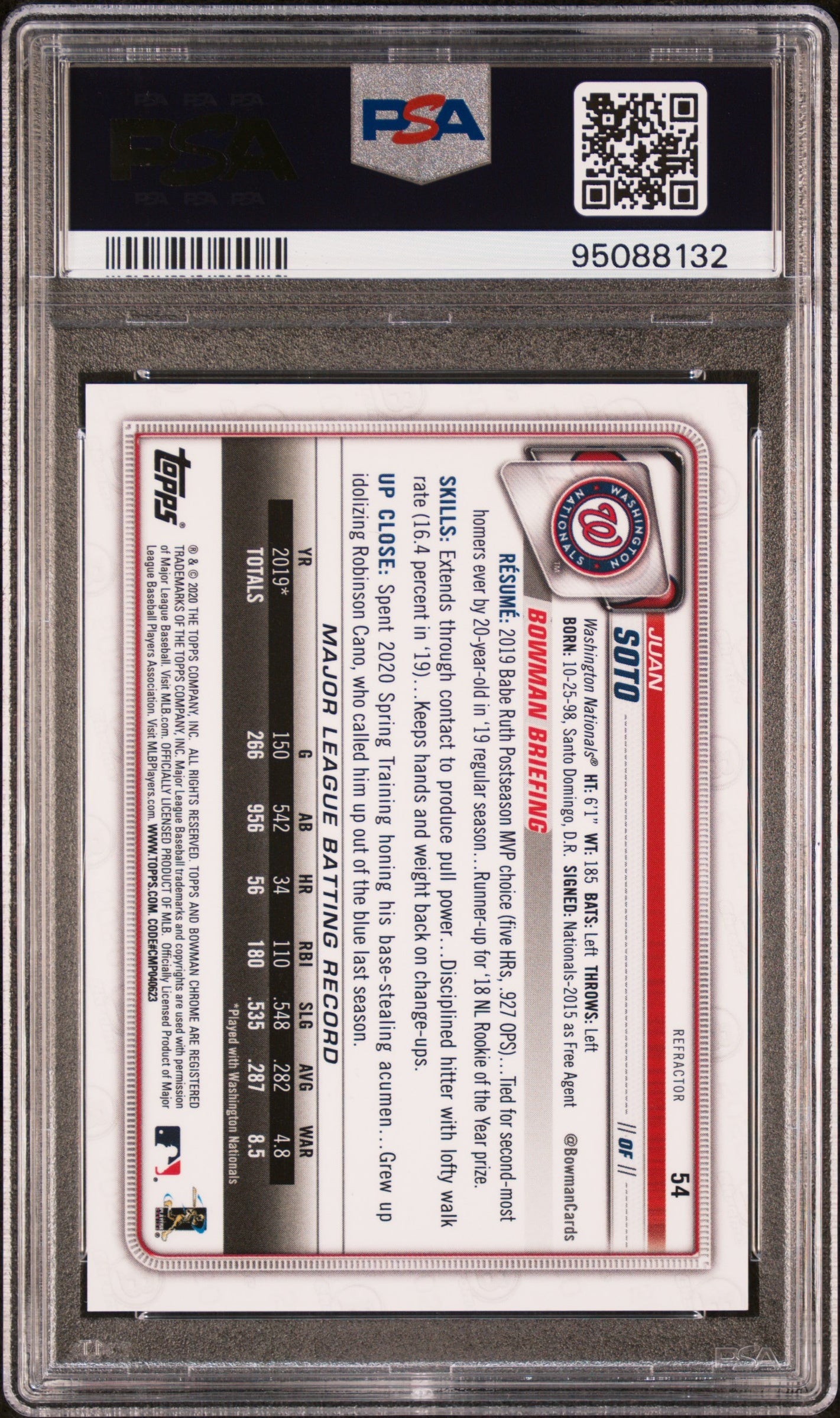 2020 Bowman Chrome #54 Juan Soto Refractor /499 PSA 10