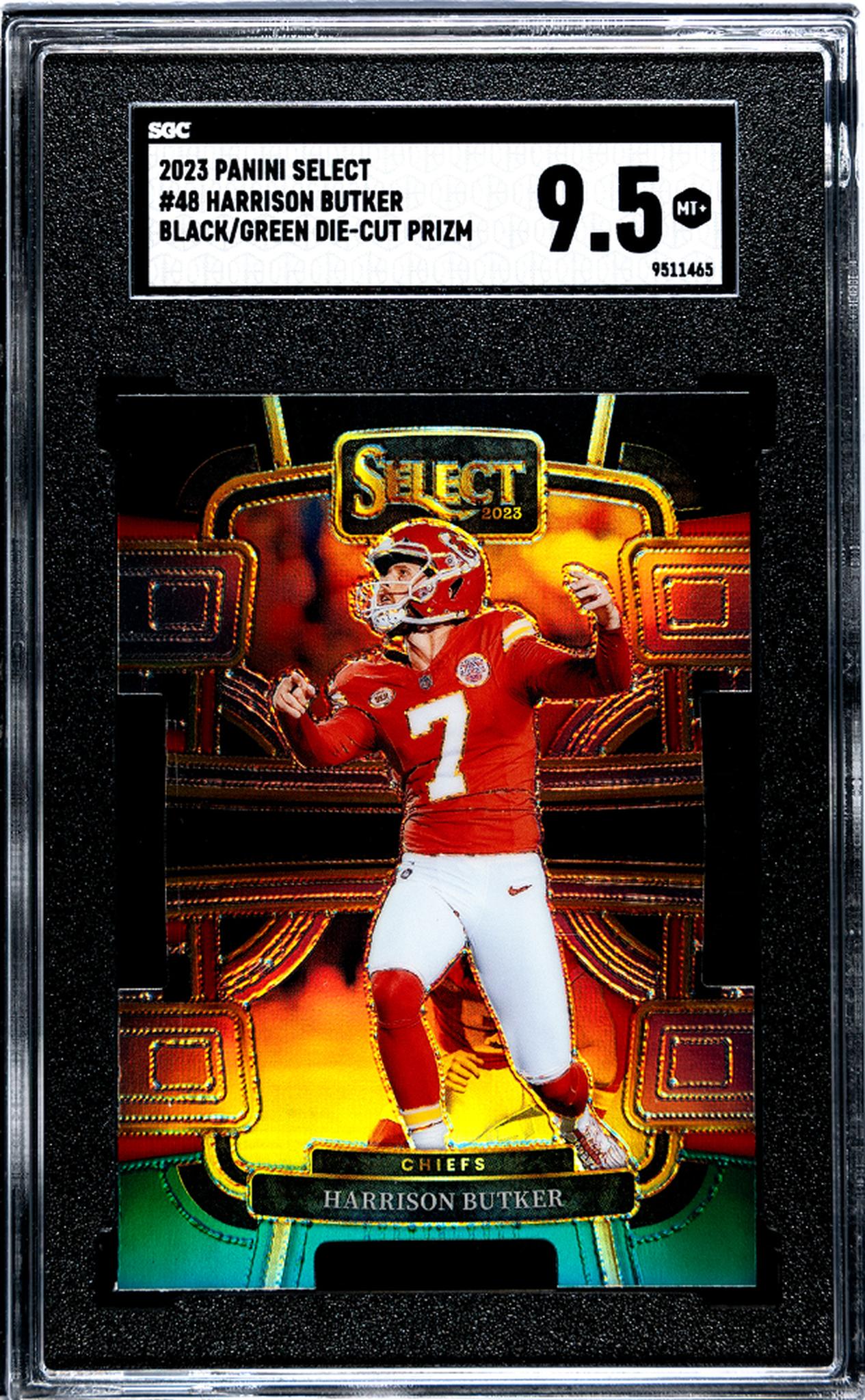 2023 Panini Select #48 Harrison Butker Black/Green Die-Cut Prizm SGC 9.5