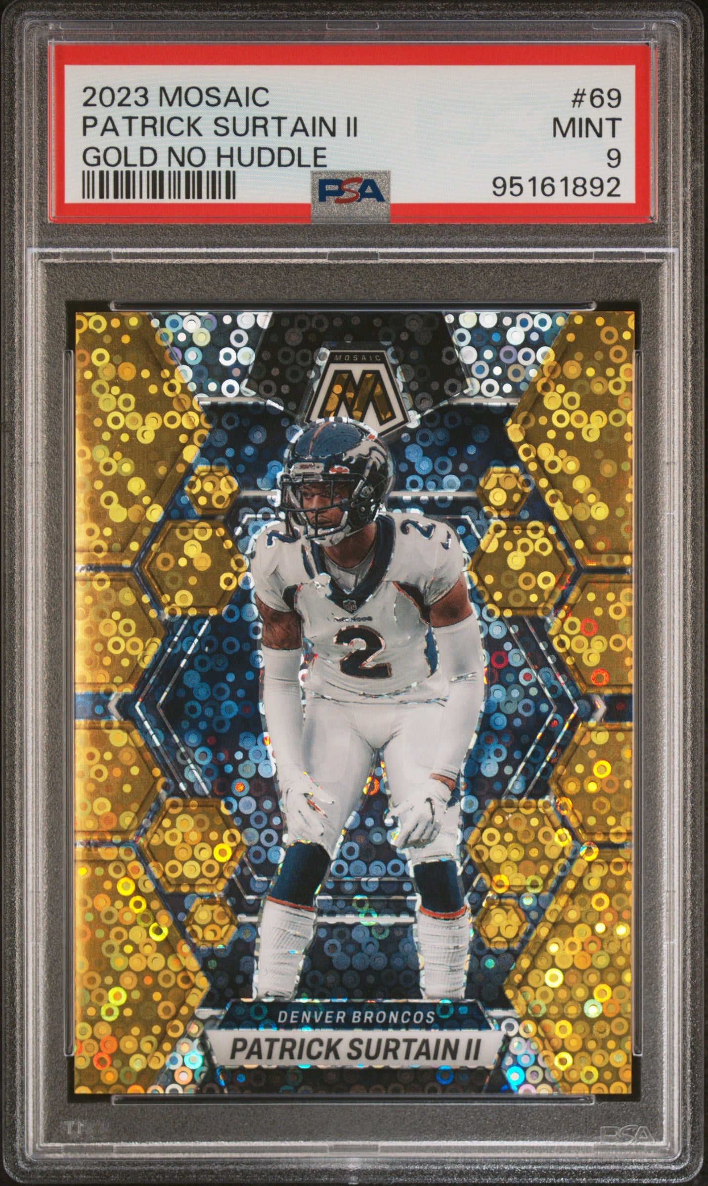 2023 Panini Mosaic Gold No Huddle Patrick Surtain II #69 PSA 9
