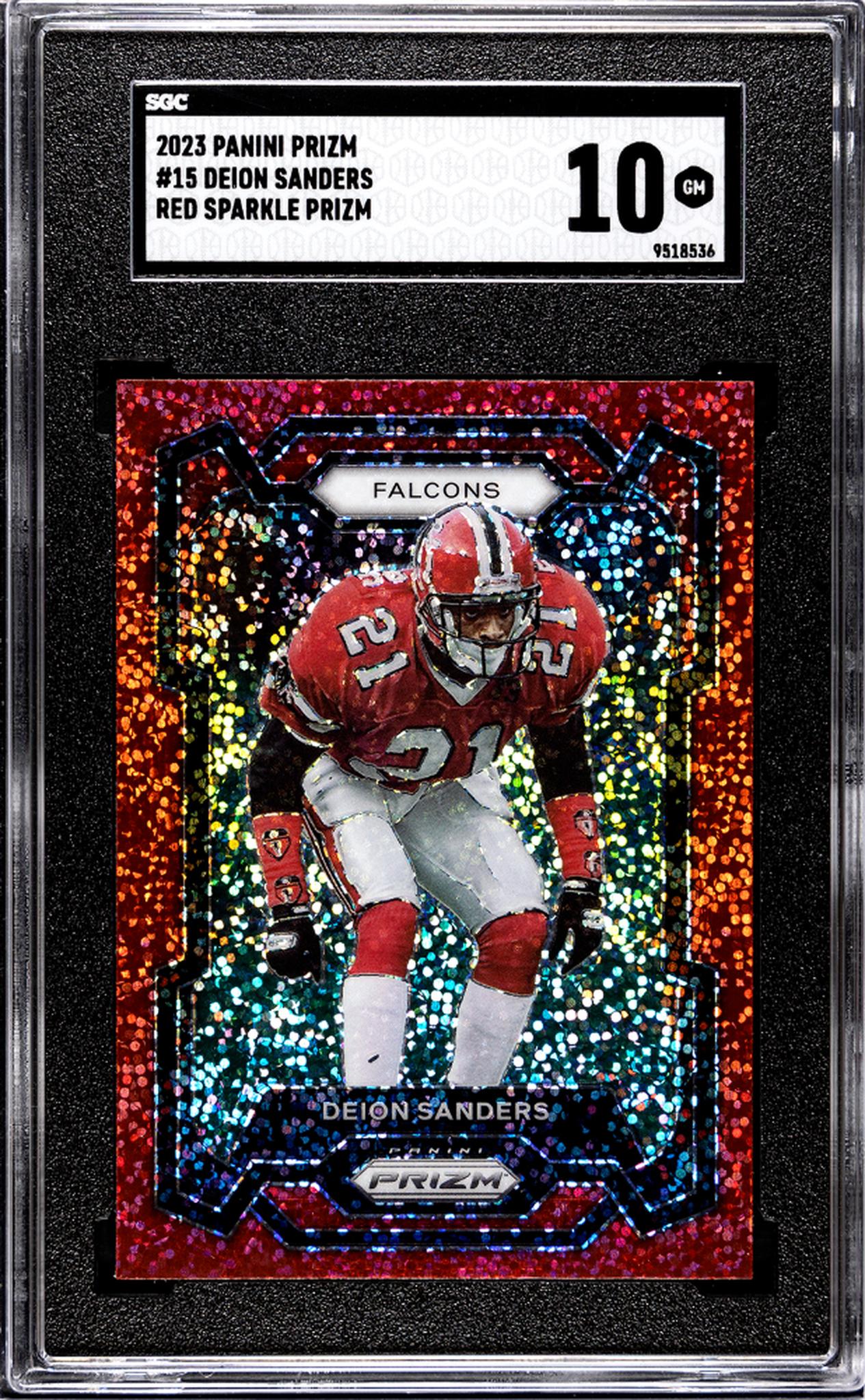 2023 Panini Prizm #15 Deion Sanders Red Sparkle Prizm SGC 10