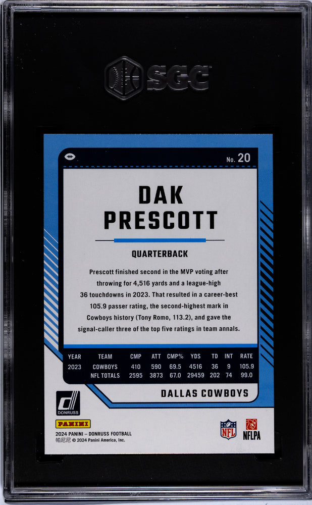 2024 Donruss #20 Dak Prescott Green Press Proof SGC 9.5