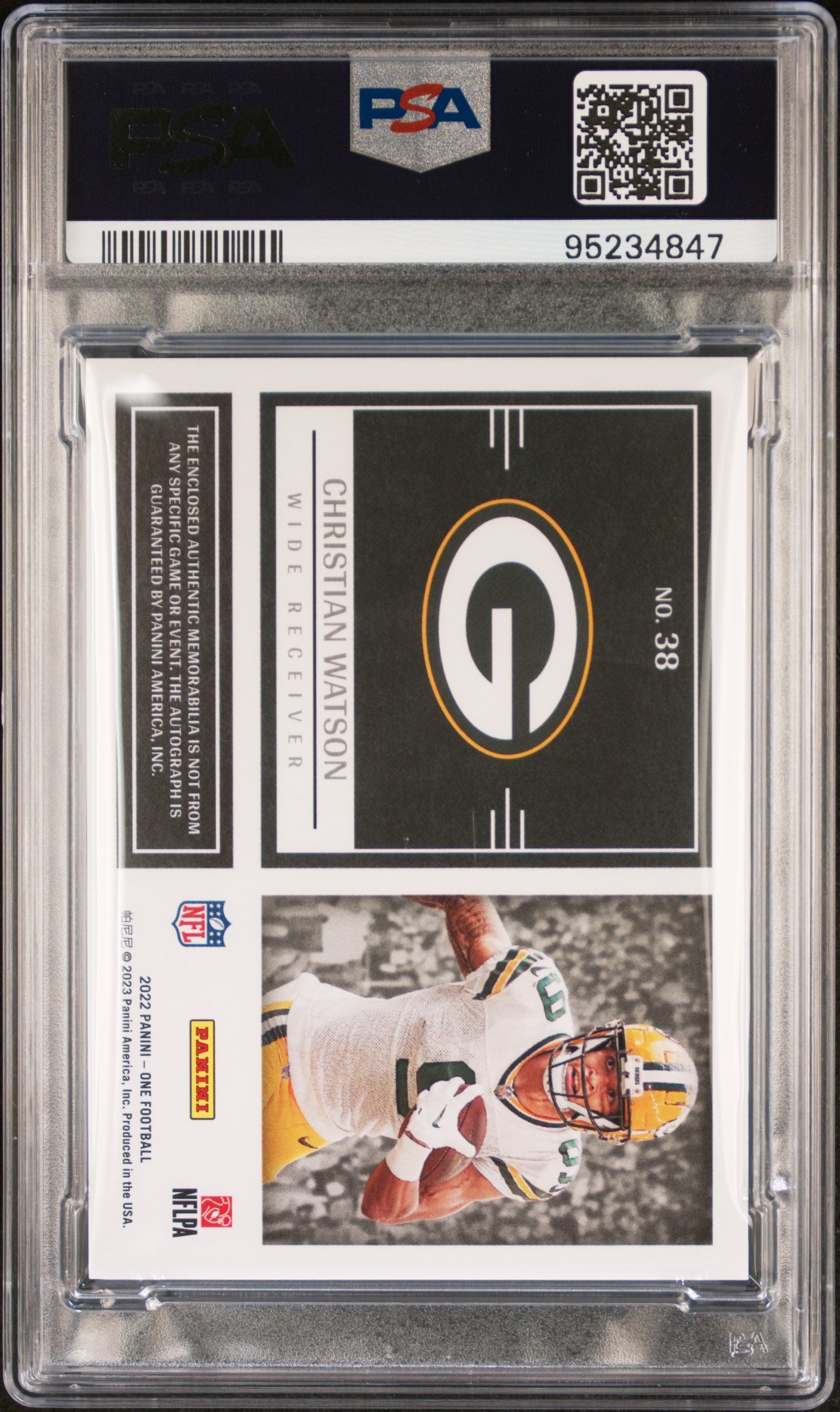 2022 Panini One Dual Patch Autograph Christian Watson #38 RC RPA PSA 10