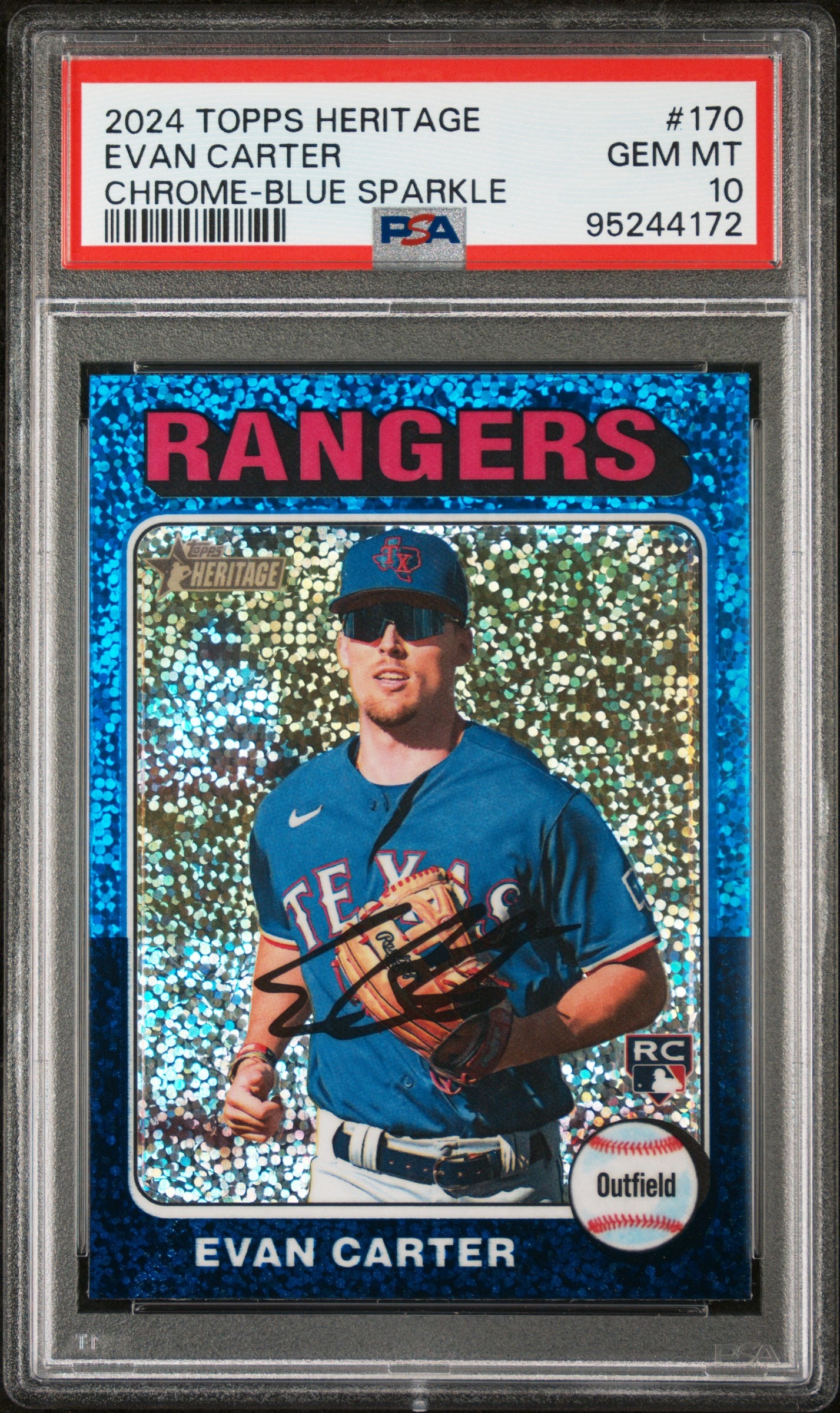 2024 Topps Heritage Chrome-Blue Sparkle Evan Carter Rookie RC #170 PSA 10
