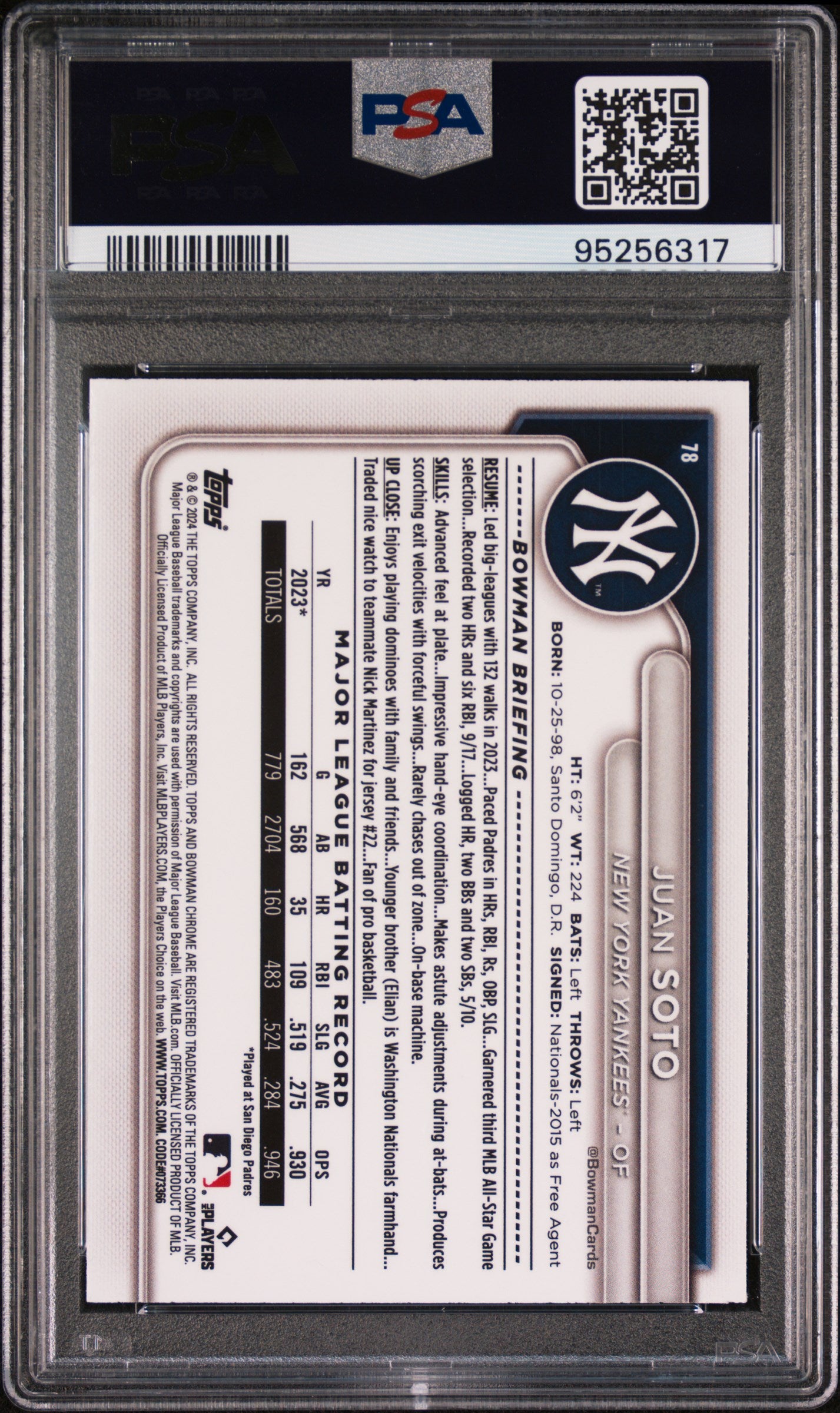 2024 Bowman Chrome Mega Box Pink Refractor Juan Soto #78 /199 PSA 10