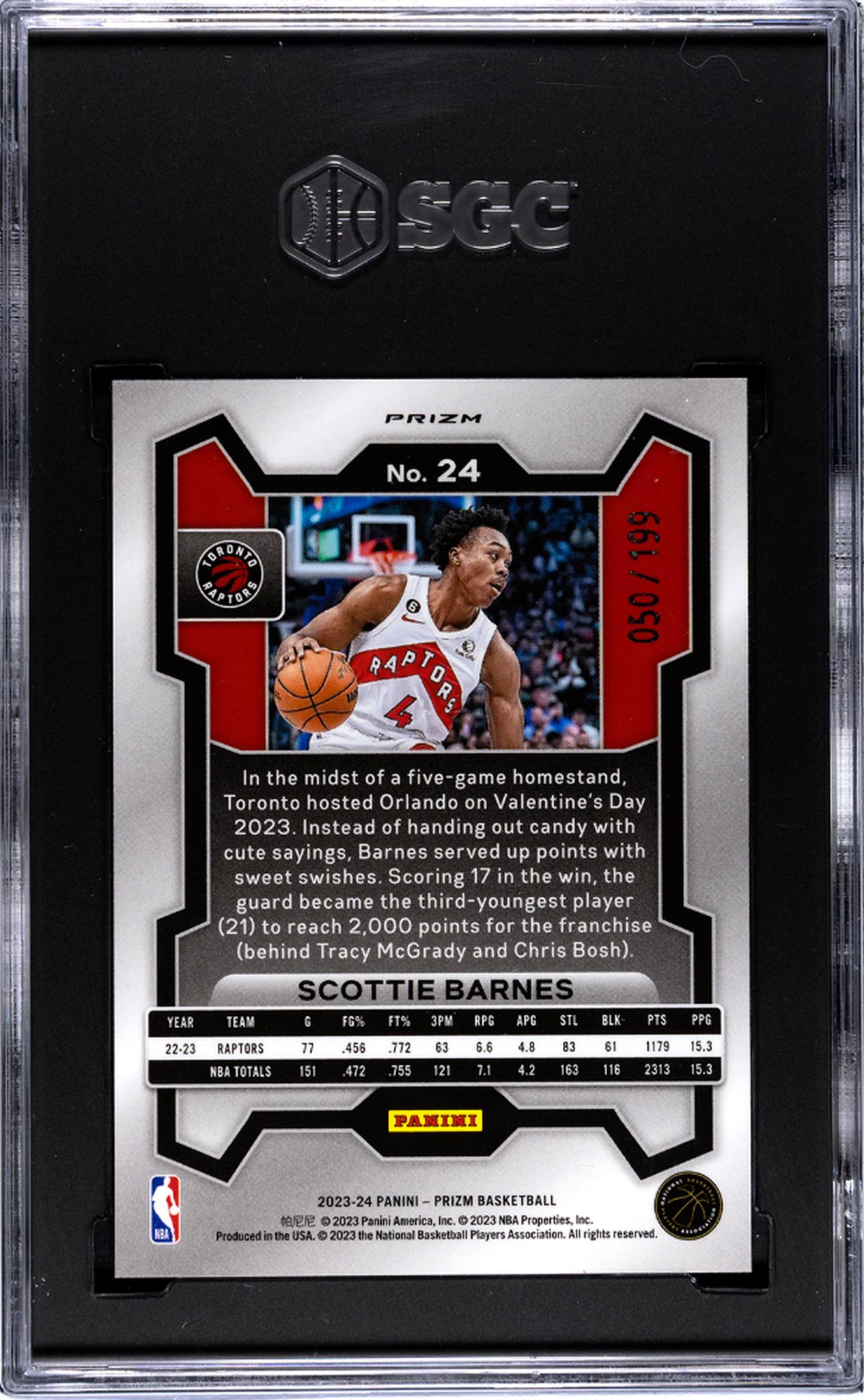 2023-24 Panini Prizm #24 Scottie Barnes Blue Prizm /199 SGC 10