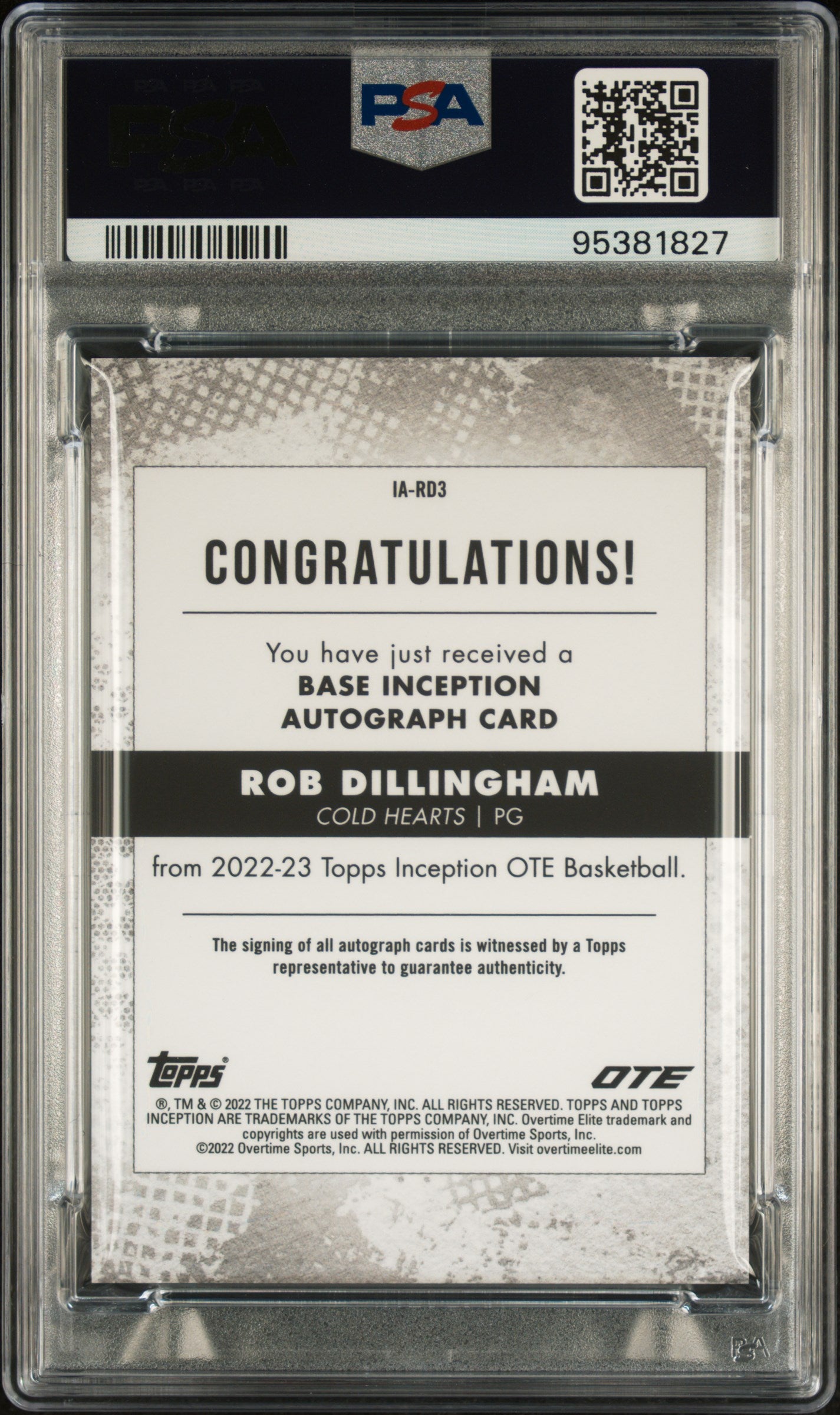 2022 Inception #IARD3 Rob Dillingham Inception Autograph /75 Auto PSA 10