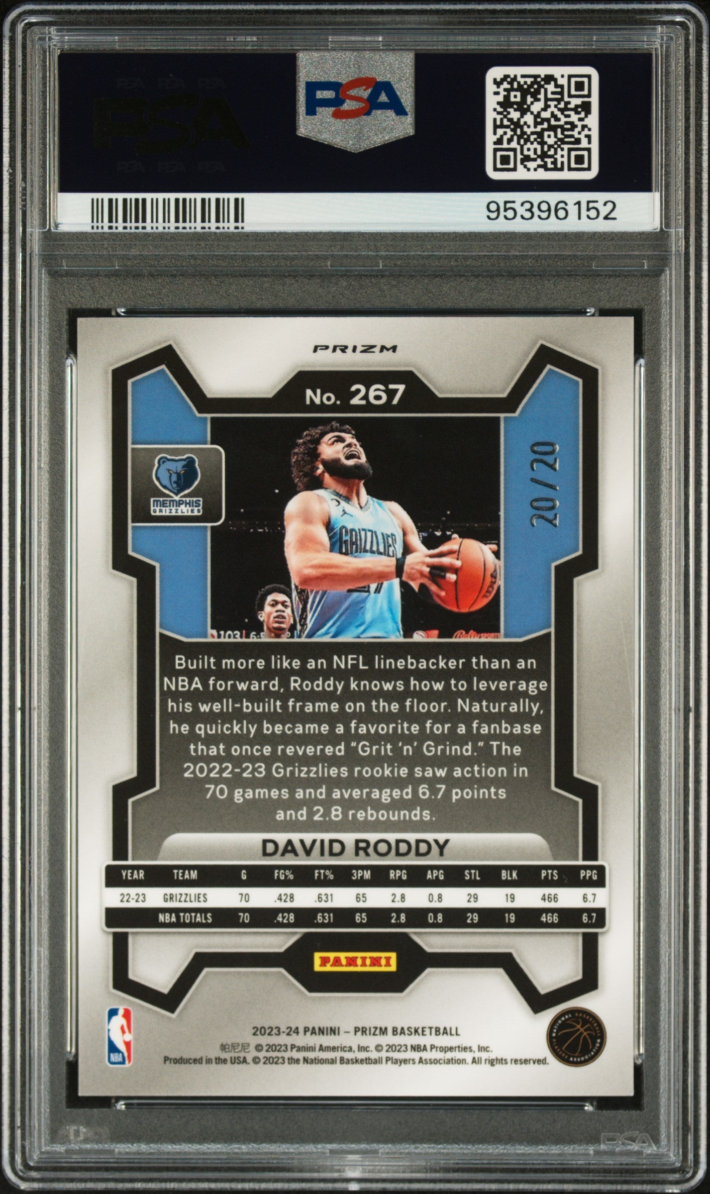 2023 Panini Prizm Cherry Blossom Choice David Roddy #267 /20 PSA 9