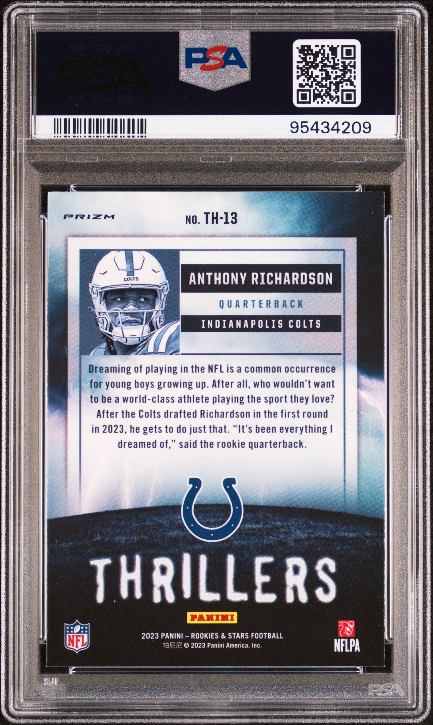 2023 Panini Rookies & Stars Thrillers-Silver Anthony Richardson #TH13 RC PSA 9