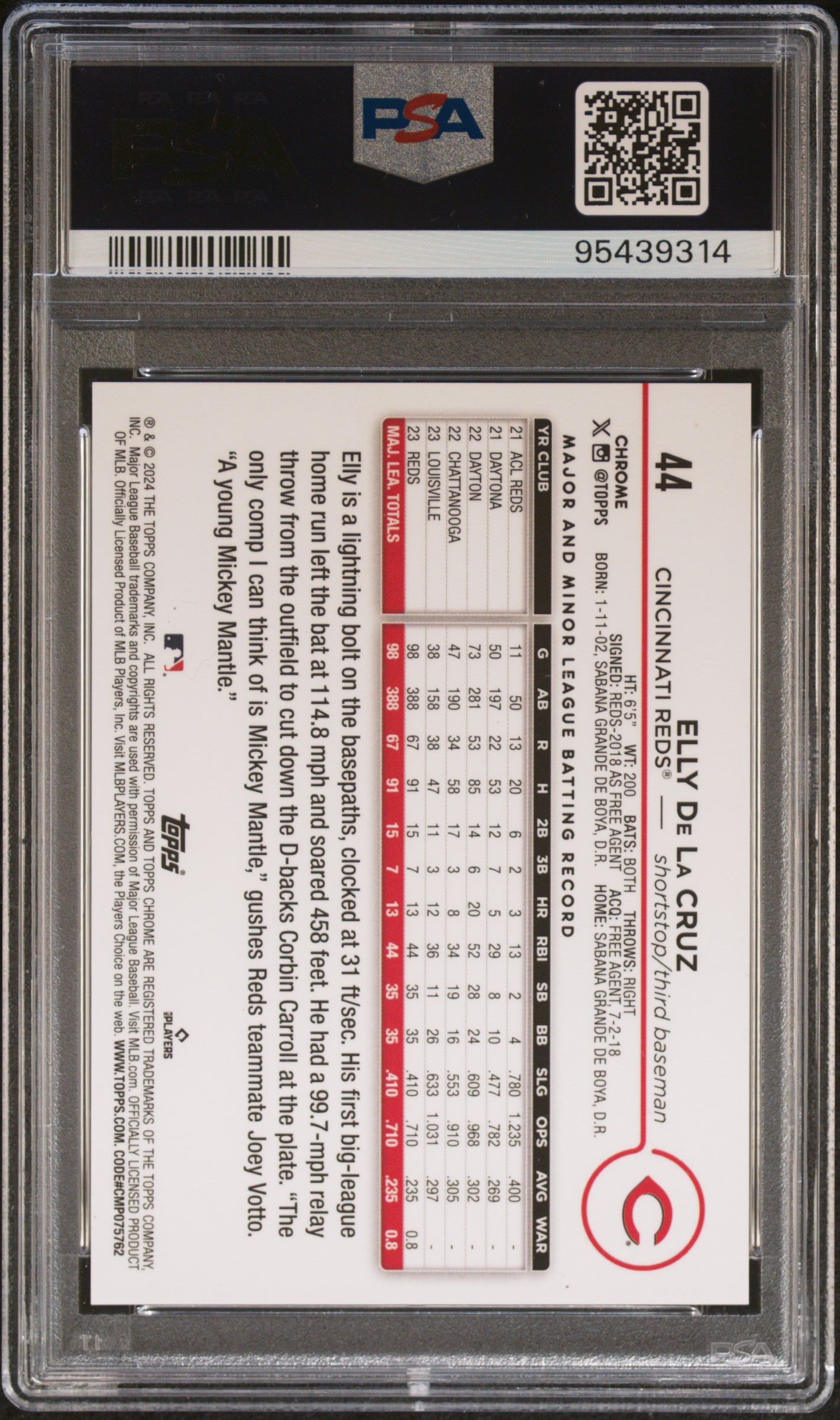 2024 Topps Chrome SSP Elly De La Cruz #44 RC PSA 10