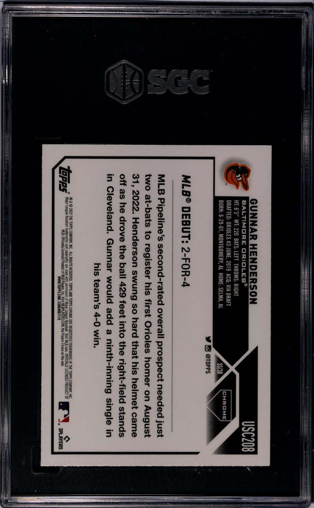 2023 Topps Chrome Update Sepia Refractor Gunnar Henderson #USC208 RC SGC 9.5