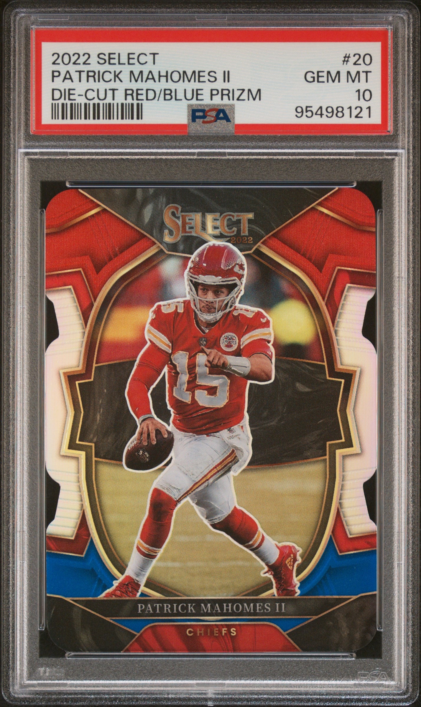 2022 Select #20 Patrick Mahomes II Prizm Red and Blue Die Cut PSA 10