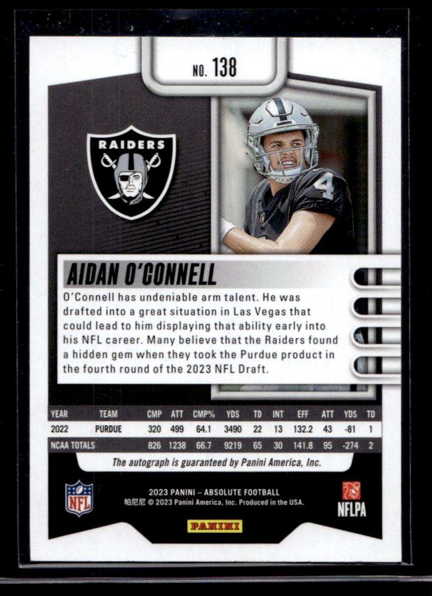 2023 Panini Absolute #138 Aidan O'Connell Blue Rookie /15 Auto Raiders