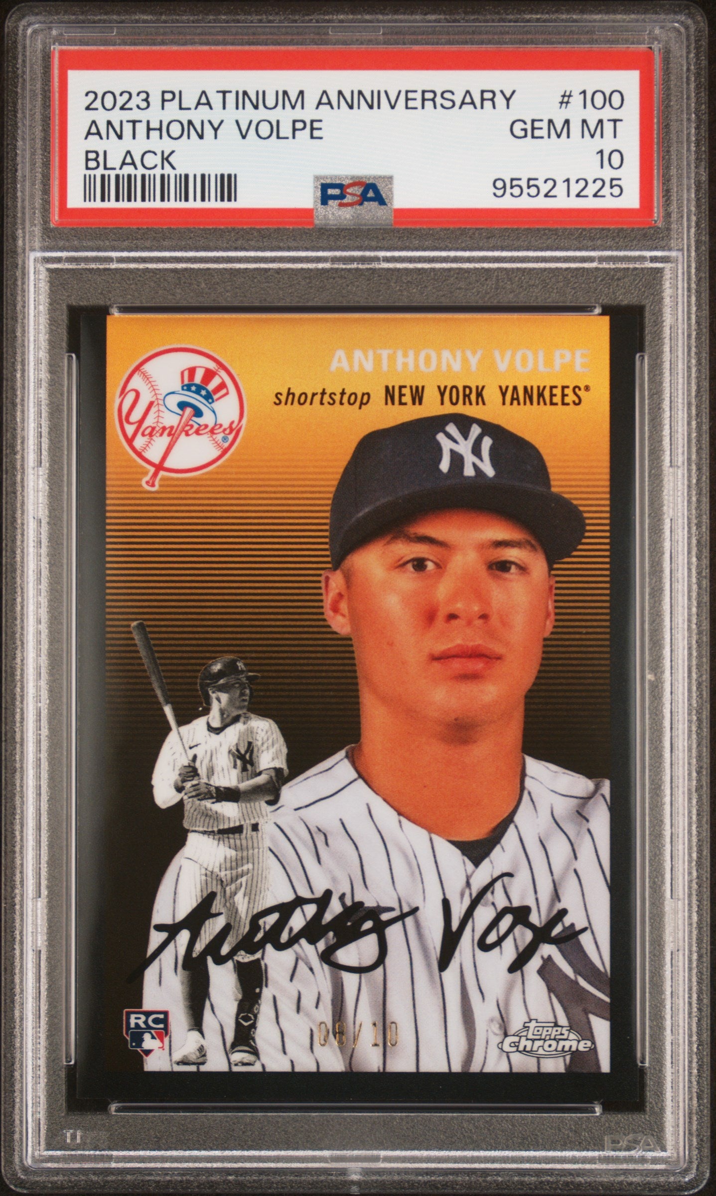 2023 Topps Chrome Black Anthony Volpe #100 RC /10 PSA 10