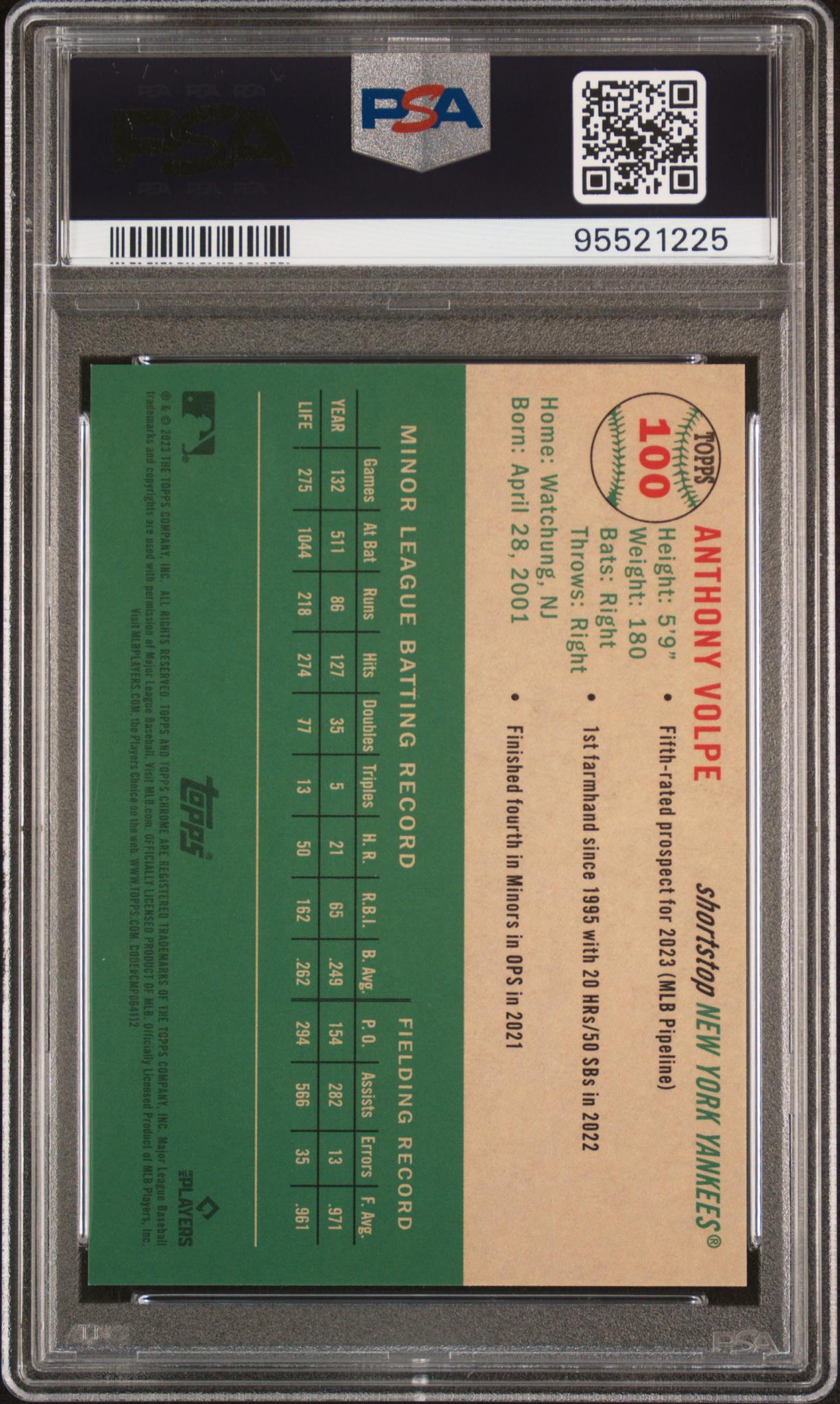 2023 Topps Chrome Black Anthony Volpe #100 RC /10 PSA 10