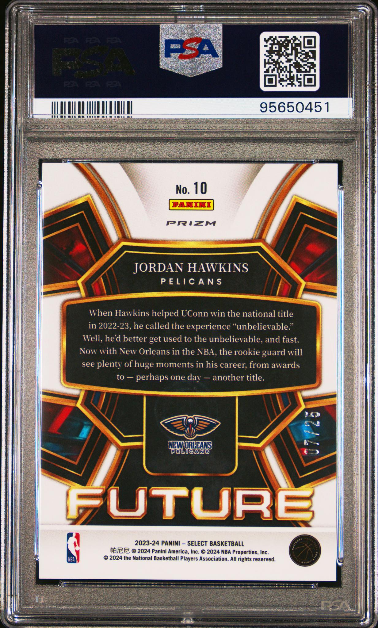 2023 Panini Select Select Future Tie-Dye Prizm Jordan Hawkins #10 /25 PSA 10