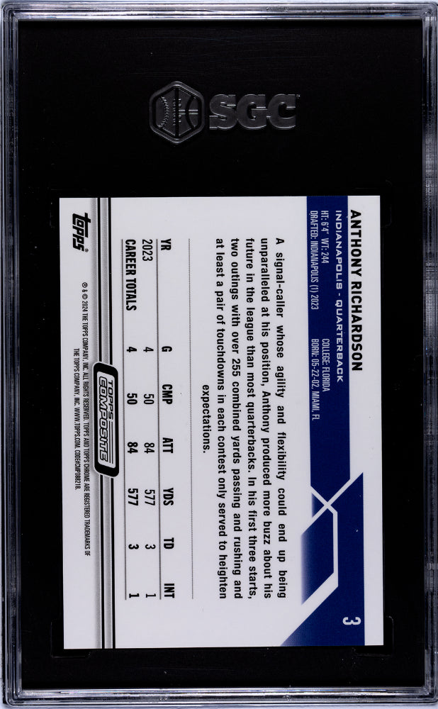 2023 Topps Composite #3 Anthony Richardson Chrome Purple Geometric Refractor /199 SGC 9.5