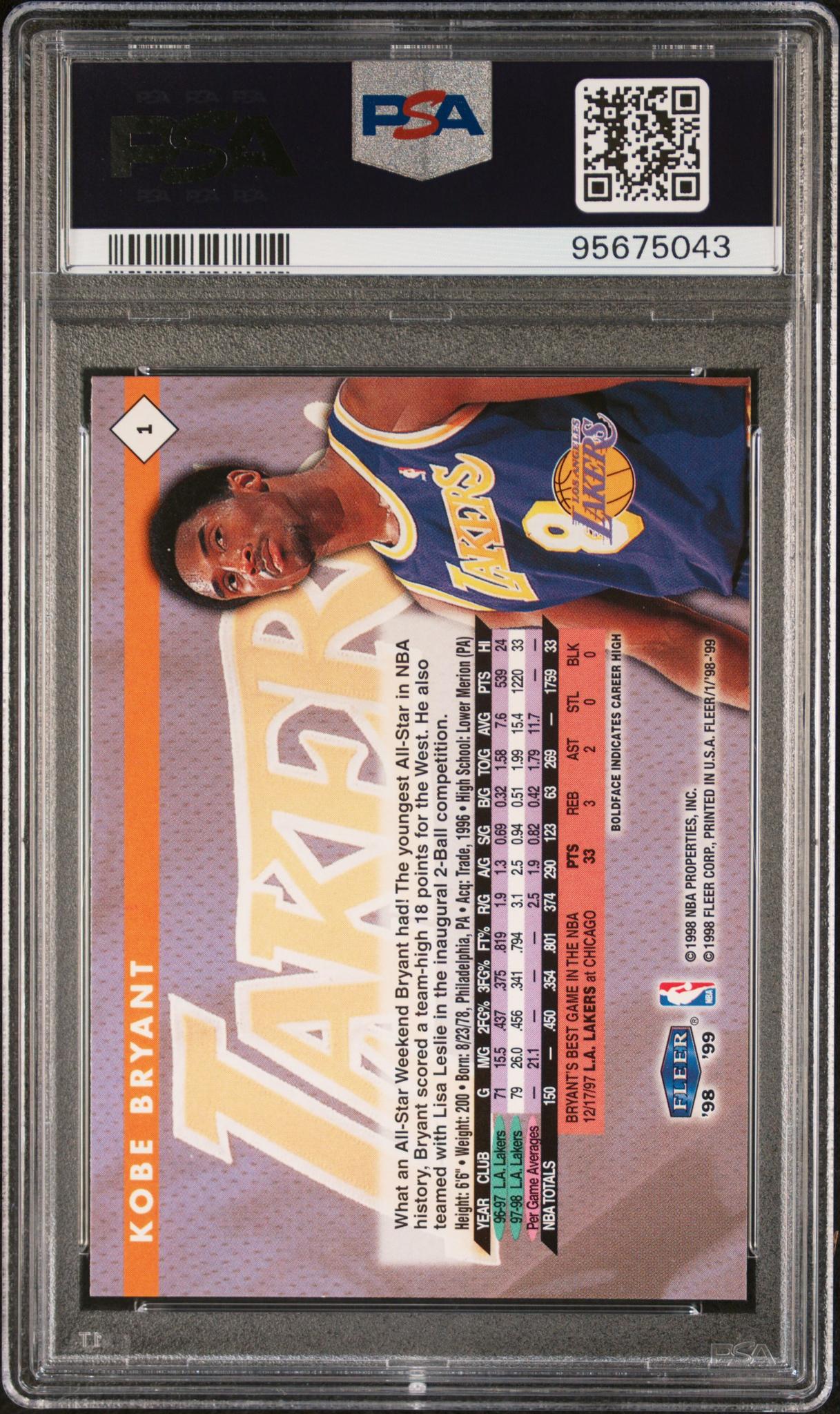 1998 Fleer Tradition Kobe Bryant #1 PSA 8
