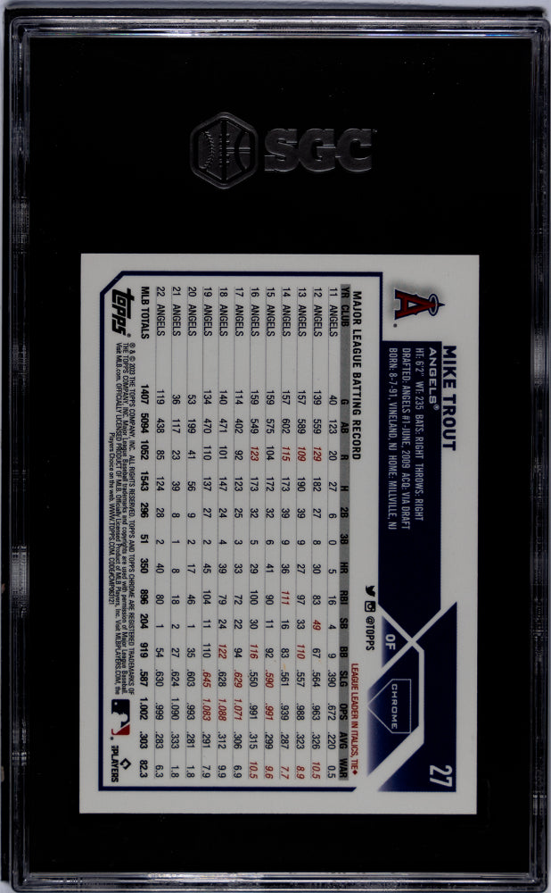 2023 Topps Chrome #27 Mike Trout Pink Ref. /399 SGC 10