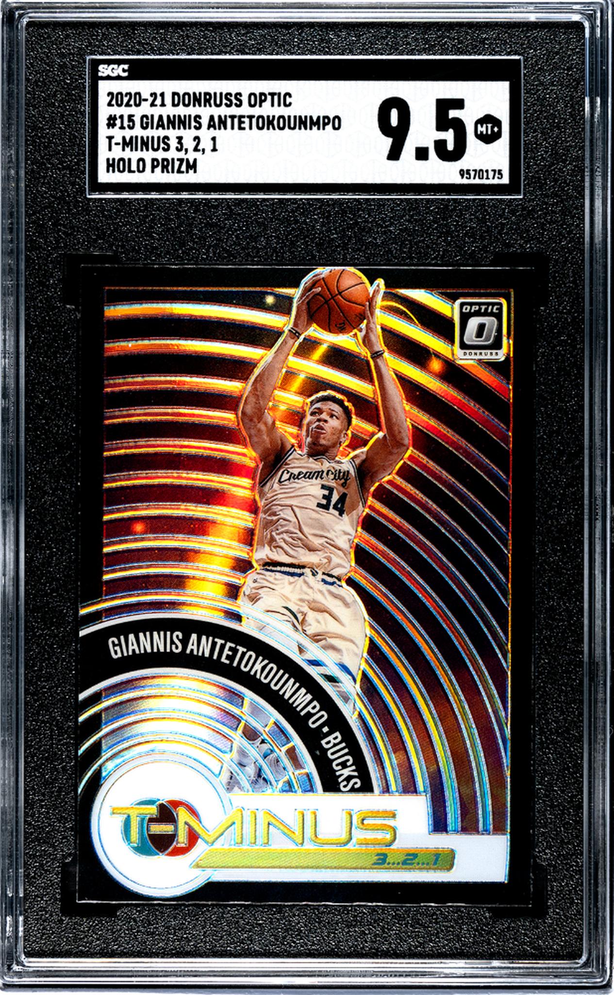 2020-21 Donruss Optic #15 Giannis Antetokounmpo T-Minus 3, 2, 1 Holo Prizm SGC 9.5