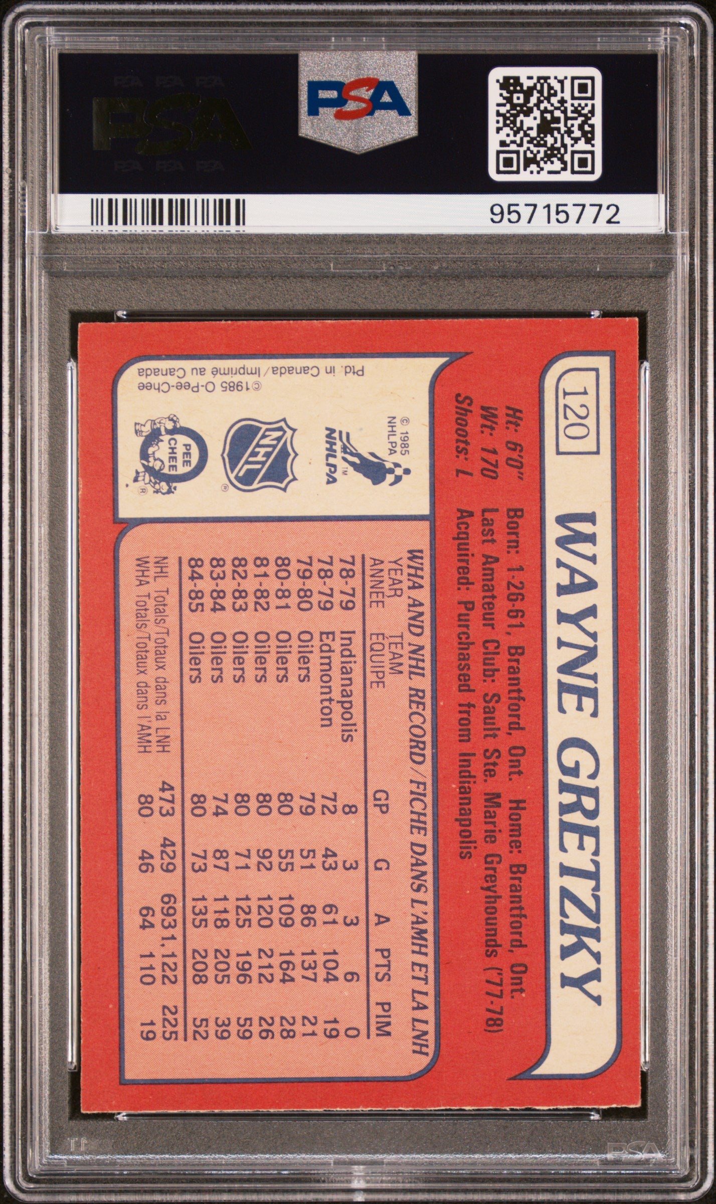 1985 O-Pee-Chee Wayne Gretzky #120 PSA 8