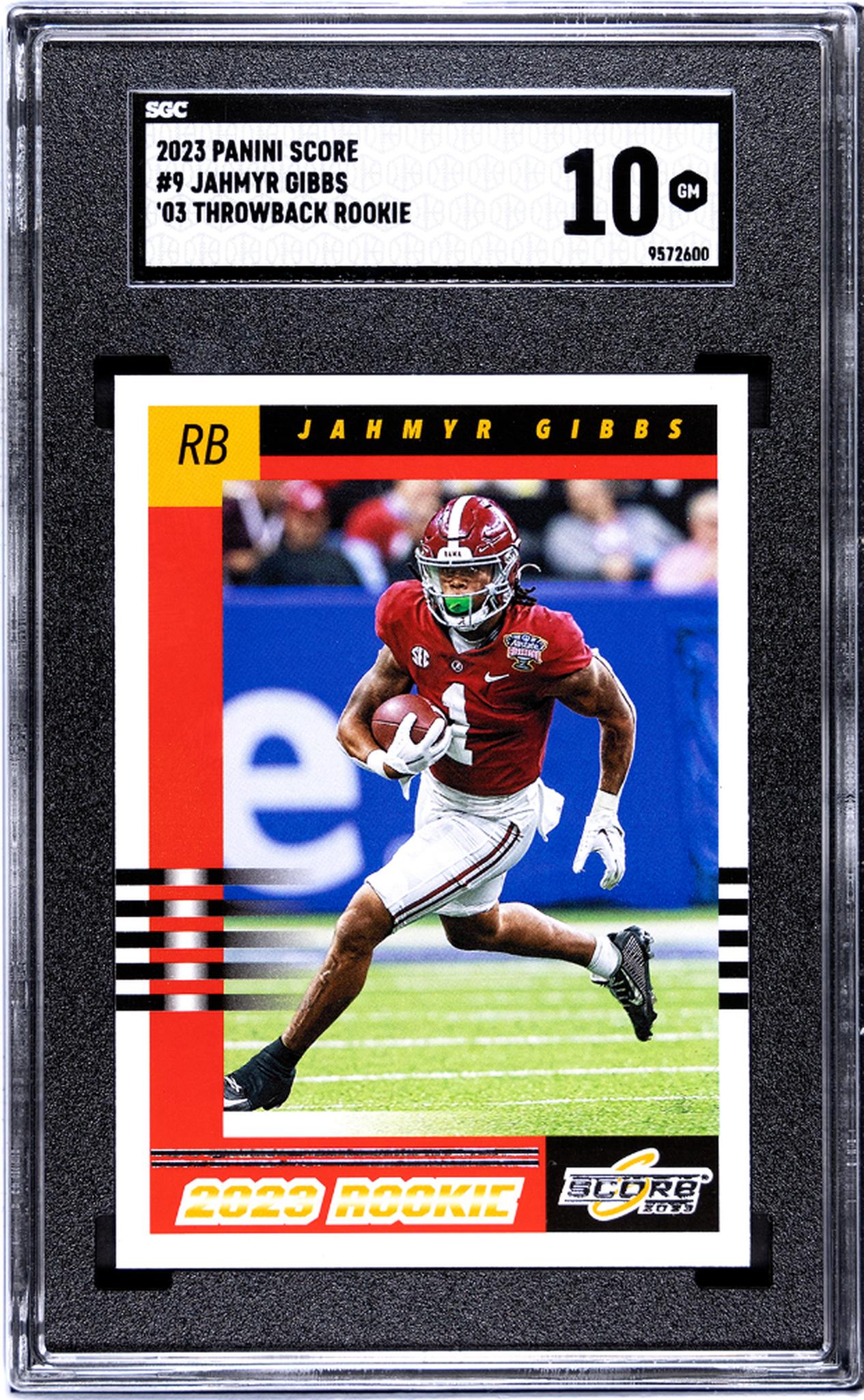 2023 Panini Score #9 Jahmyr Gibbs '03 Throwback Rookie SGC 10