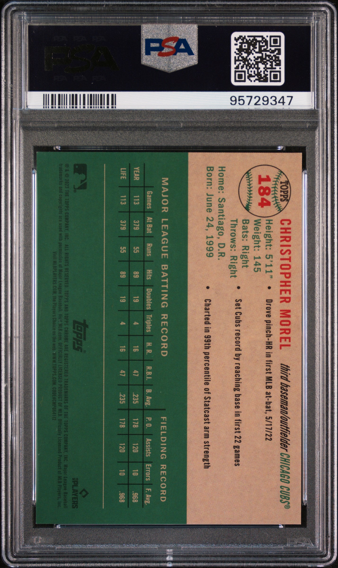 2023 Topps Chrome #184 Christopher Morel Platinum Anniversary /75 PSA 9