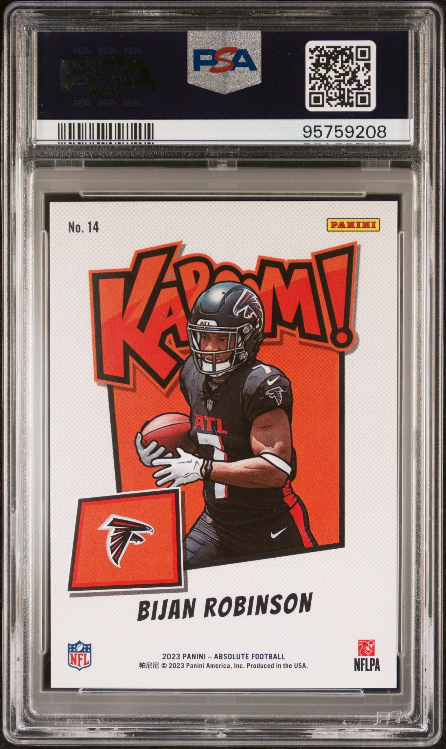 2023 Panini Absolute Kaboom! Horizontal Bijan Robinson #14 RC PSA 10
