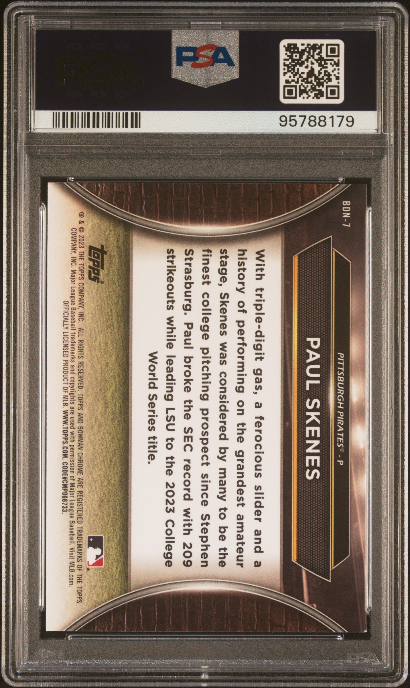 2023 Topps Bowman Draft Draft Night Paul Skenes #BDN-7 PSA 9