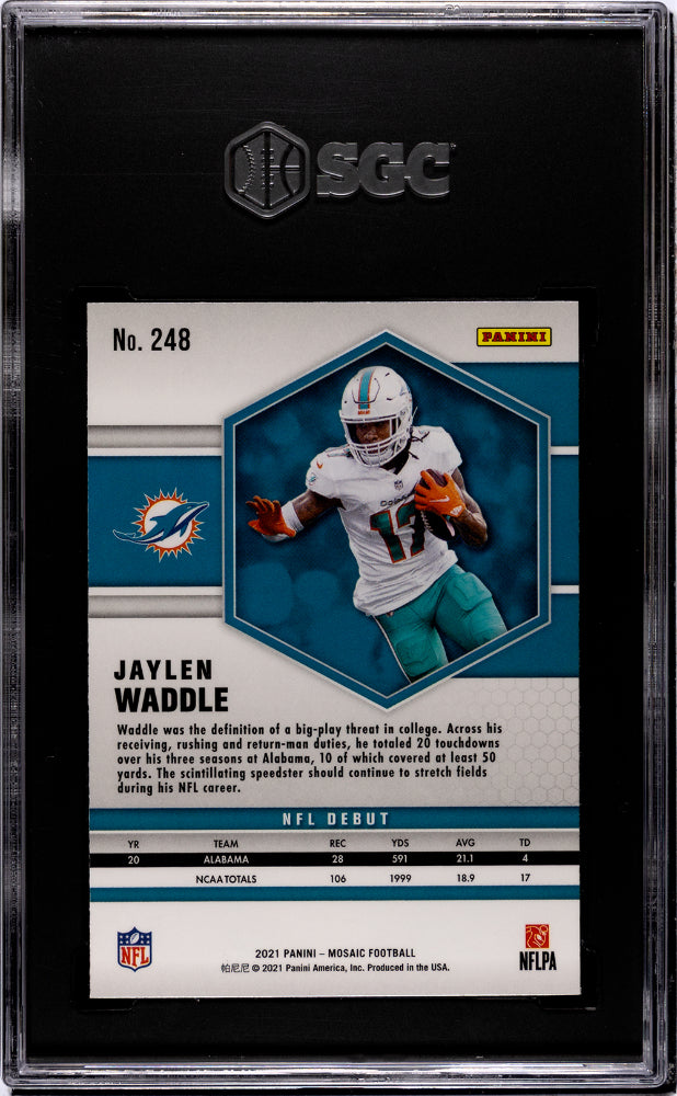 2021 Panini Mosaic #248 Jaylen Waddle NFL Debut Rookie SGC 9.5