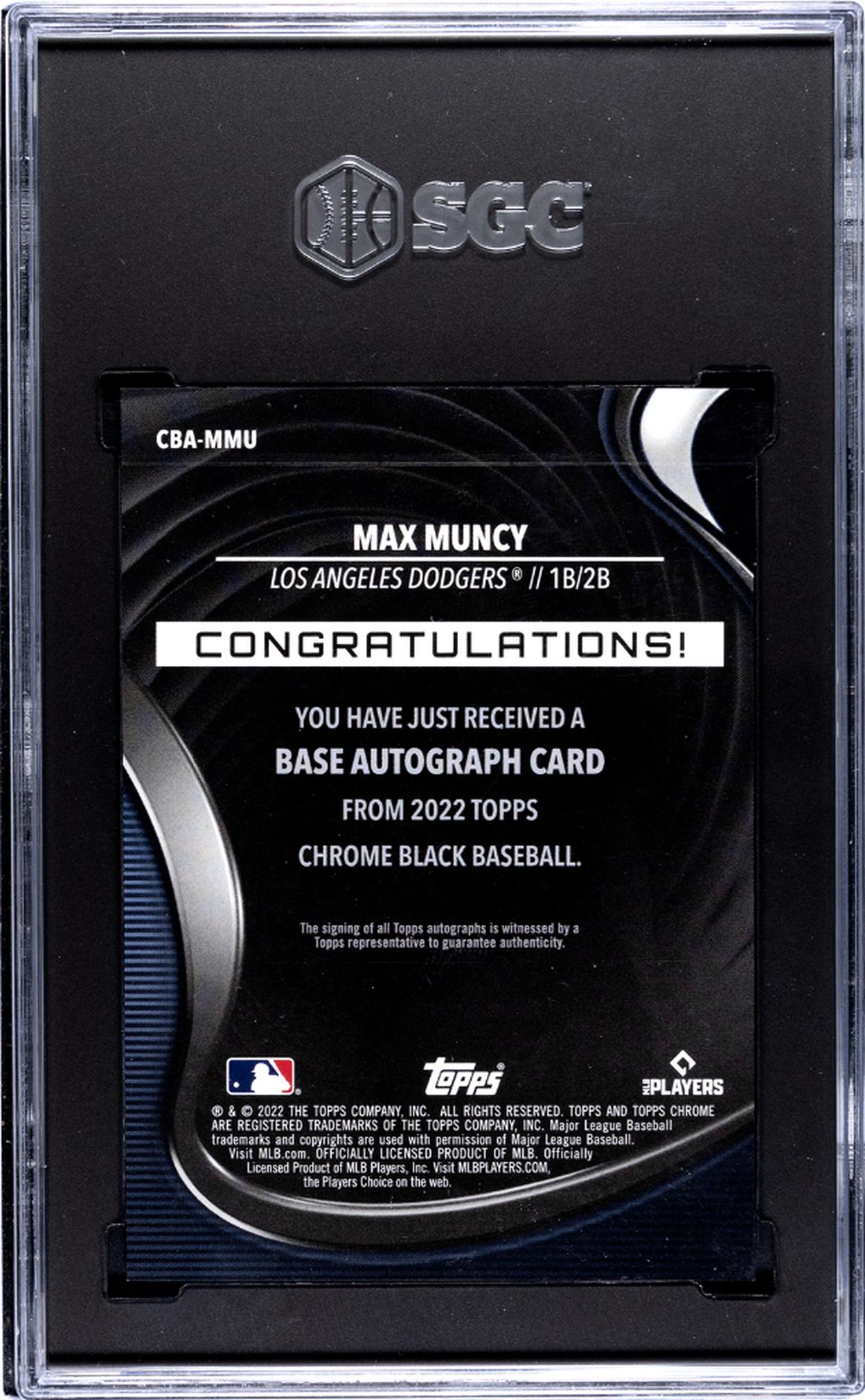 2022 Topps Chrome Black CBA-MMU Max Muncy 15/99 Auto SGC 9.5