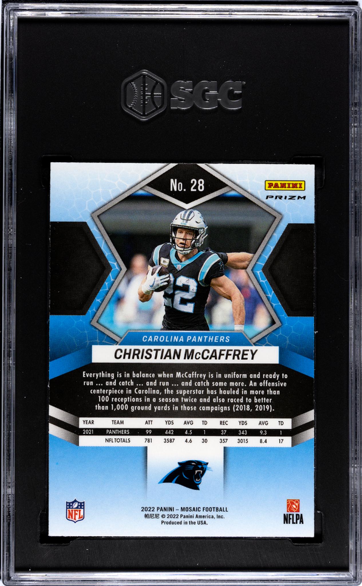 2022 Panini Mosaic #28 Christian Mccaffrey Pink Camo Prizm SGC 9.5