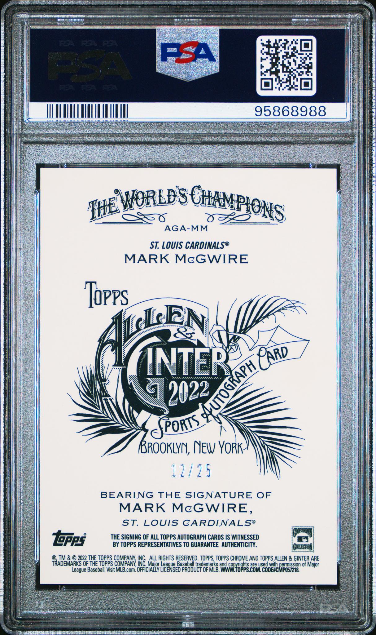 2022 Topps Allen & Ginter Chrome Autographs #MM Mark Mcgwire Orange Refractor PSA 10