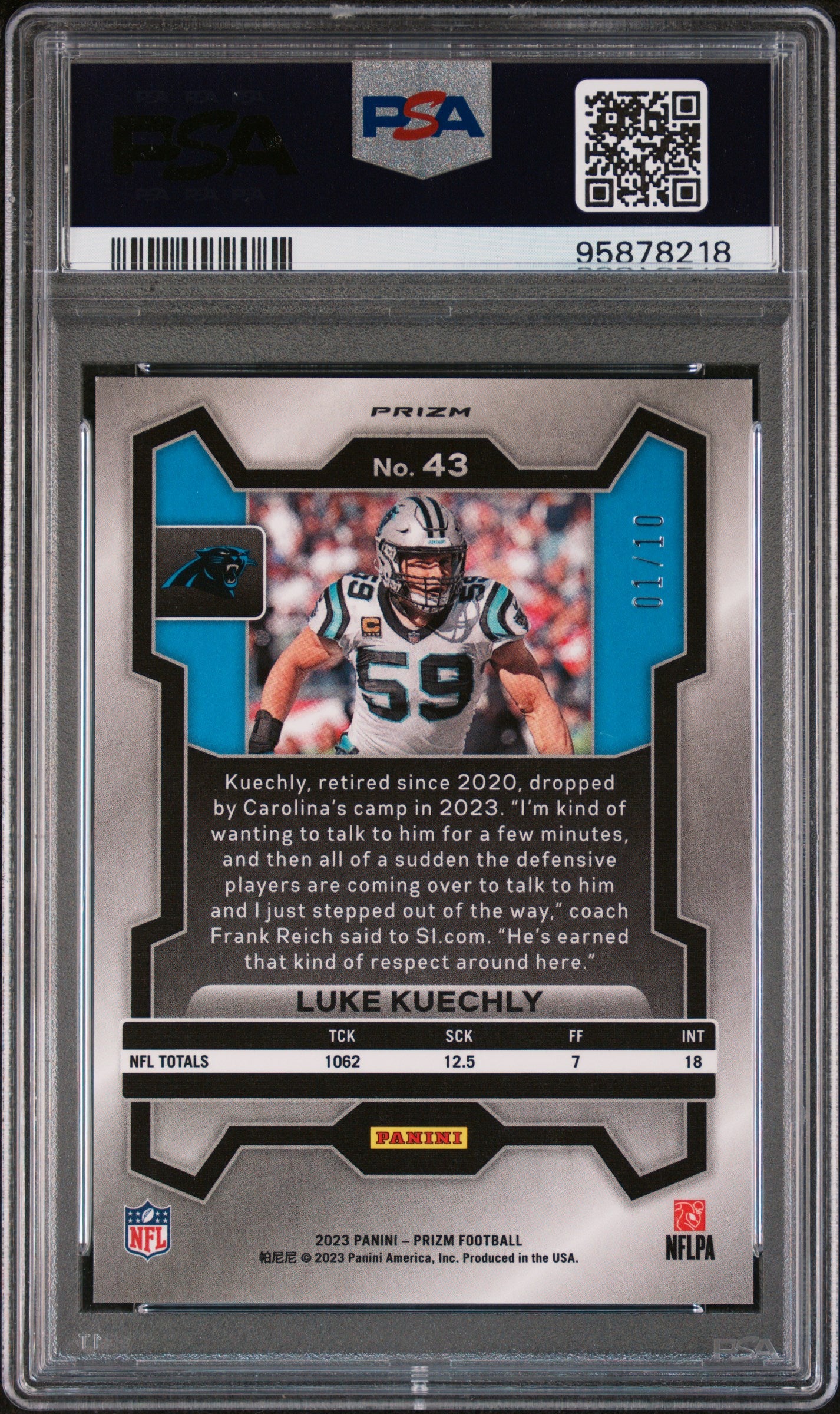 2023 Panini Prizm #43 Luke Kuechly Gold Prizm /10 PSA 10