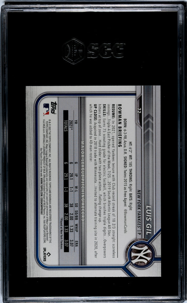 2022 Bowman Luis Gil #72 RC SGC 9