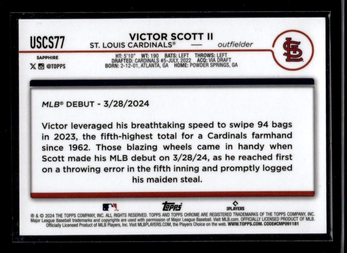 2024 Topps Chrome #USCS77 Victor Scott II Sapphire Rookie /50