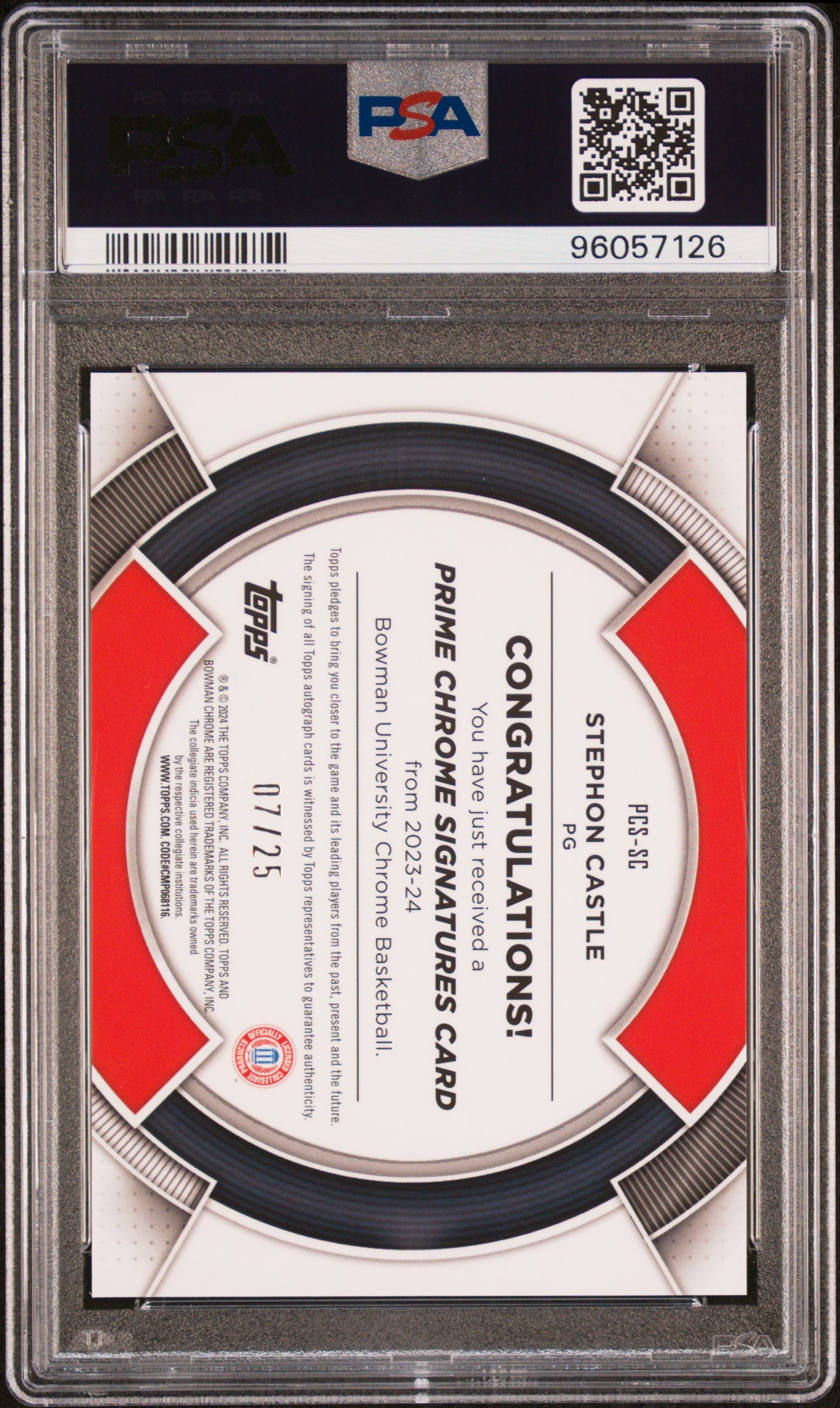 2023 Bowman University Chrome Prime Signatures Orange Stephon Castle #PCSSC /25 PSA 10