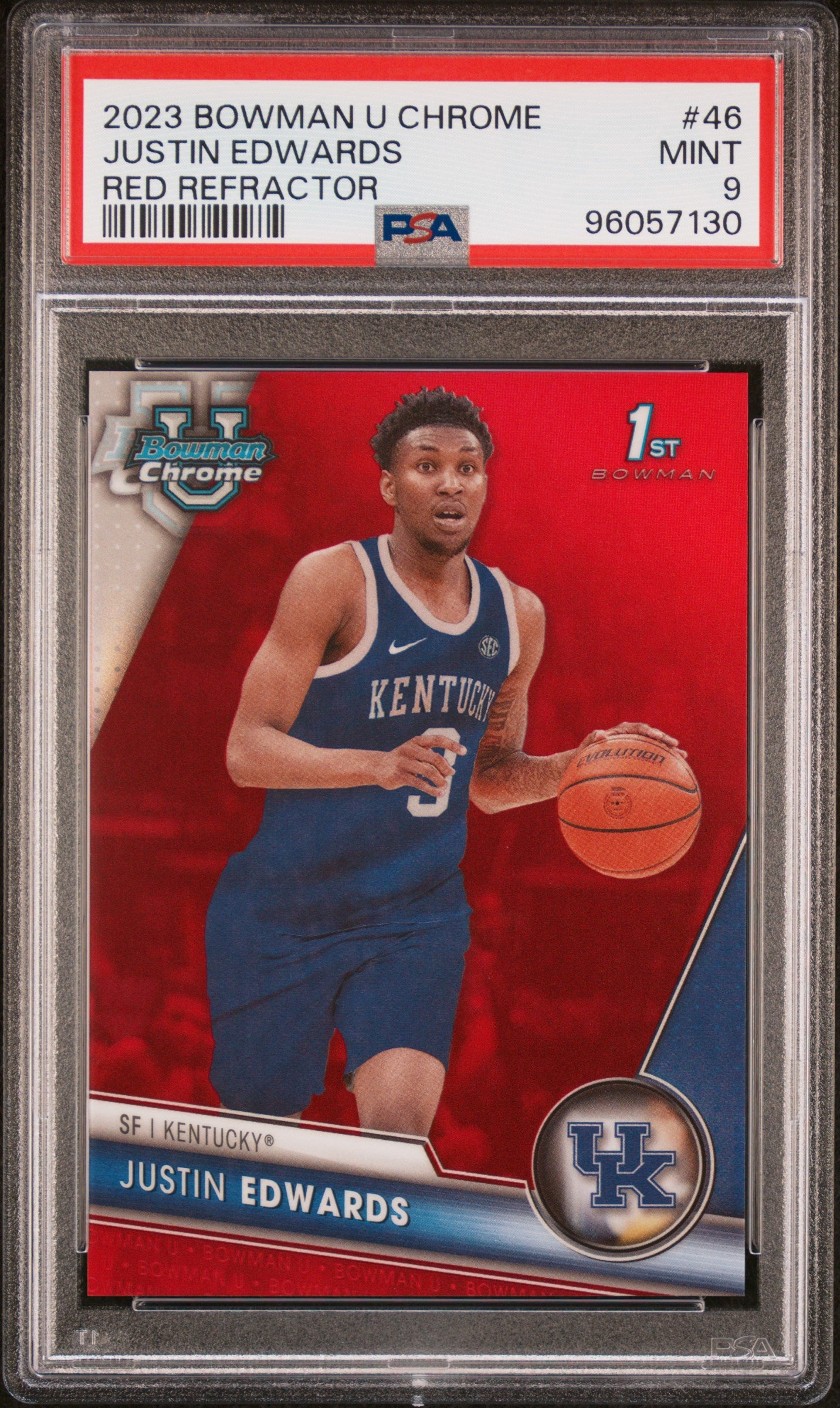 2023 Bowman University Chrome Red Refractor Justin Edwards #46 /5 PSA 9
