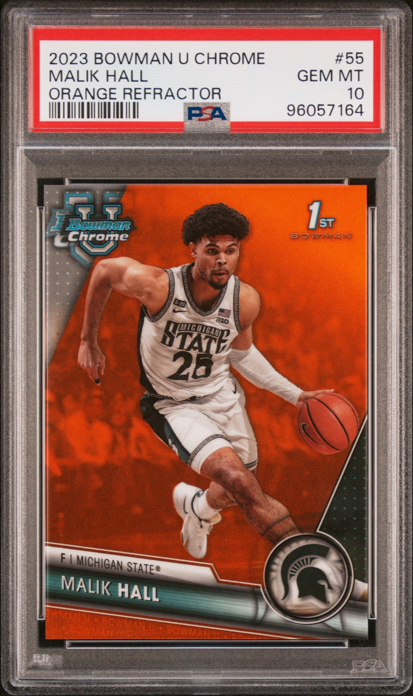 2023 Bowman University Chrome Orange Refractor Malik Hall #55 /25 PSA 10
