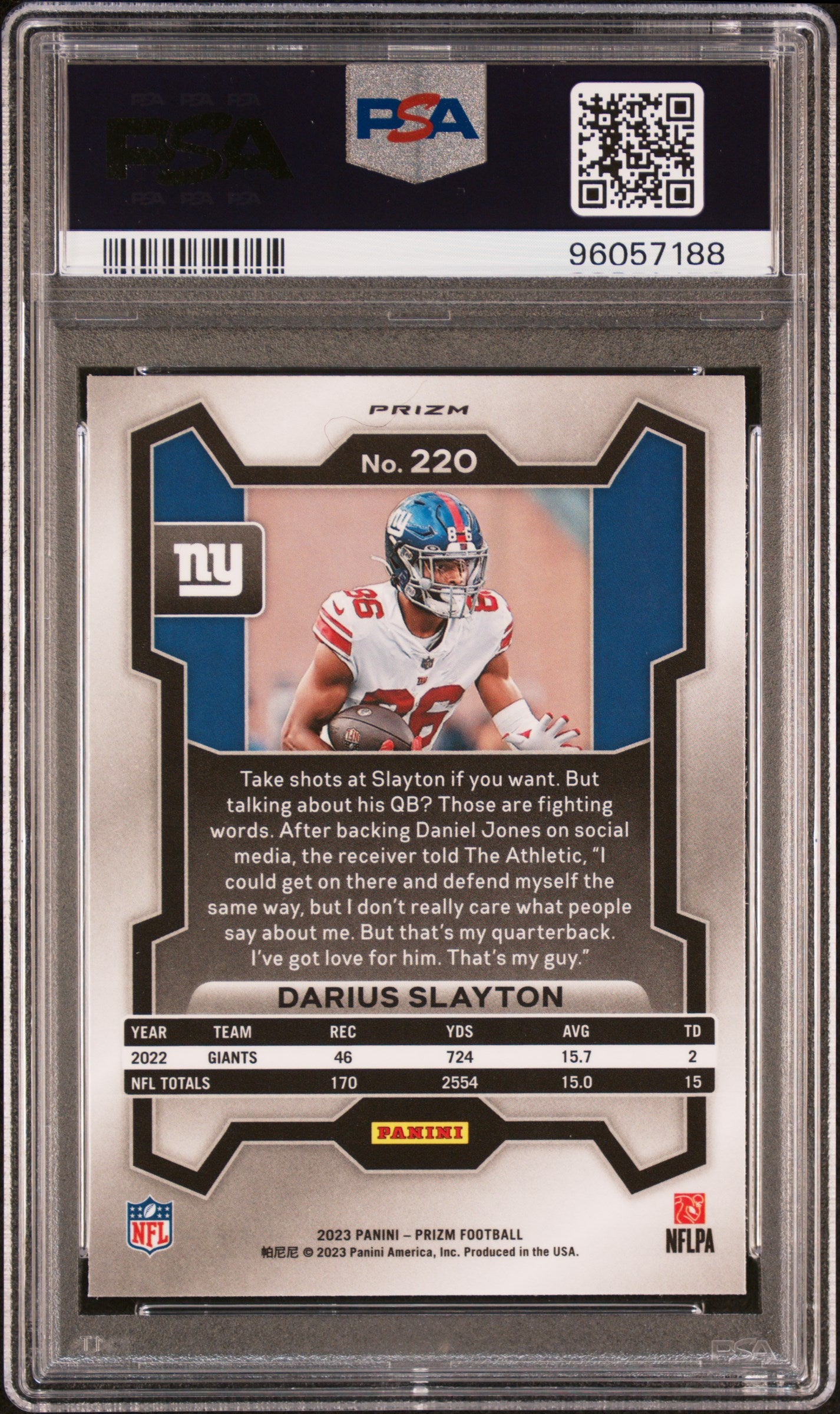 2023 Panini Prizm Red Sparkle Darius Slayton #220 PSA 10