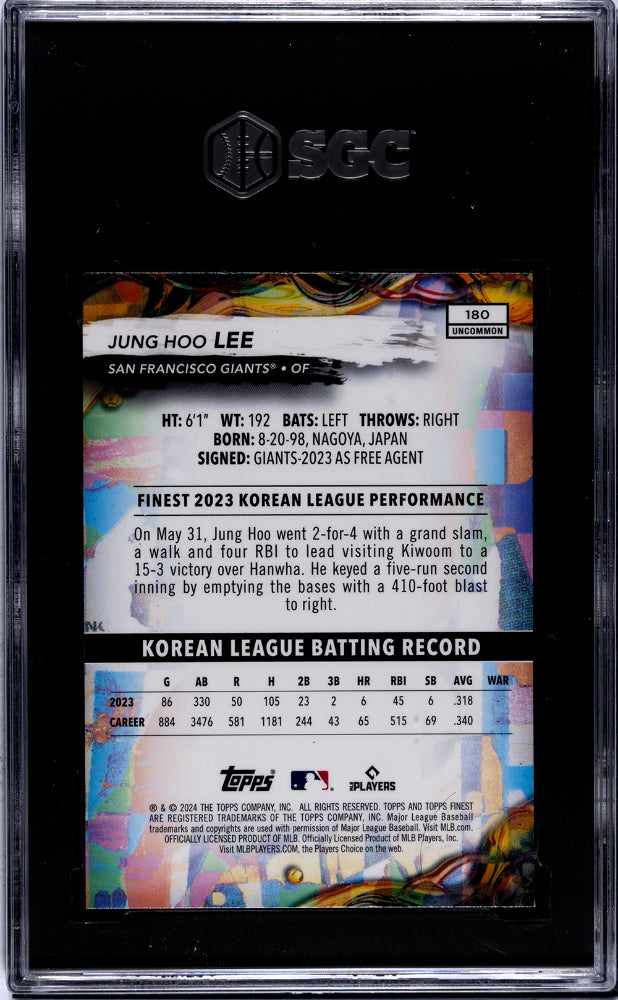 2024 Topps Finest #180 Jung-Hoo Lee Uncommon SGC 10