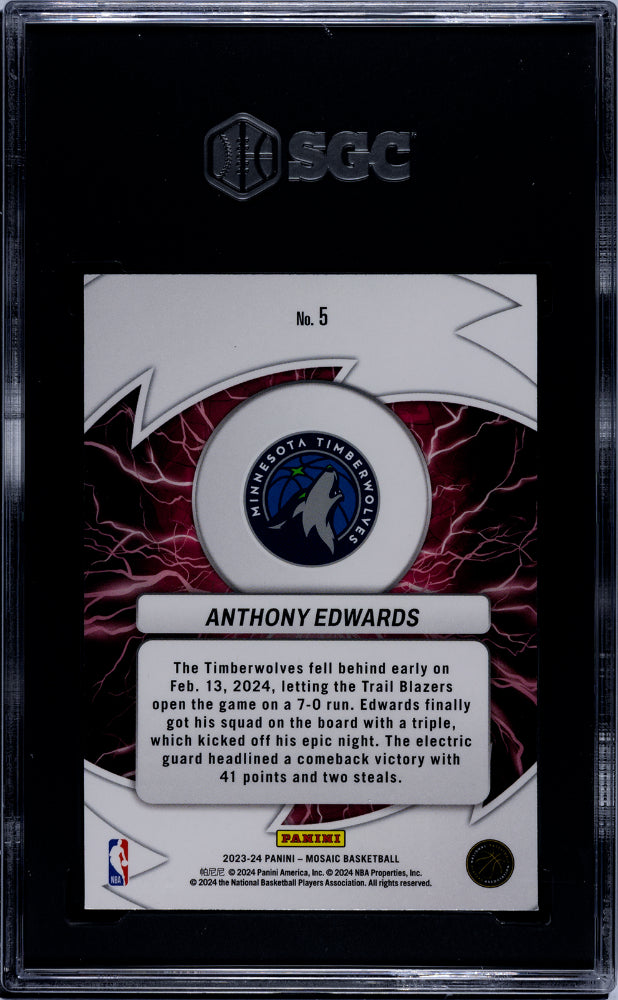 2023-24 Panini Mosaic #5 Anthony Edwards Thunder Road SGC 9.5