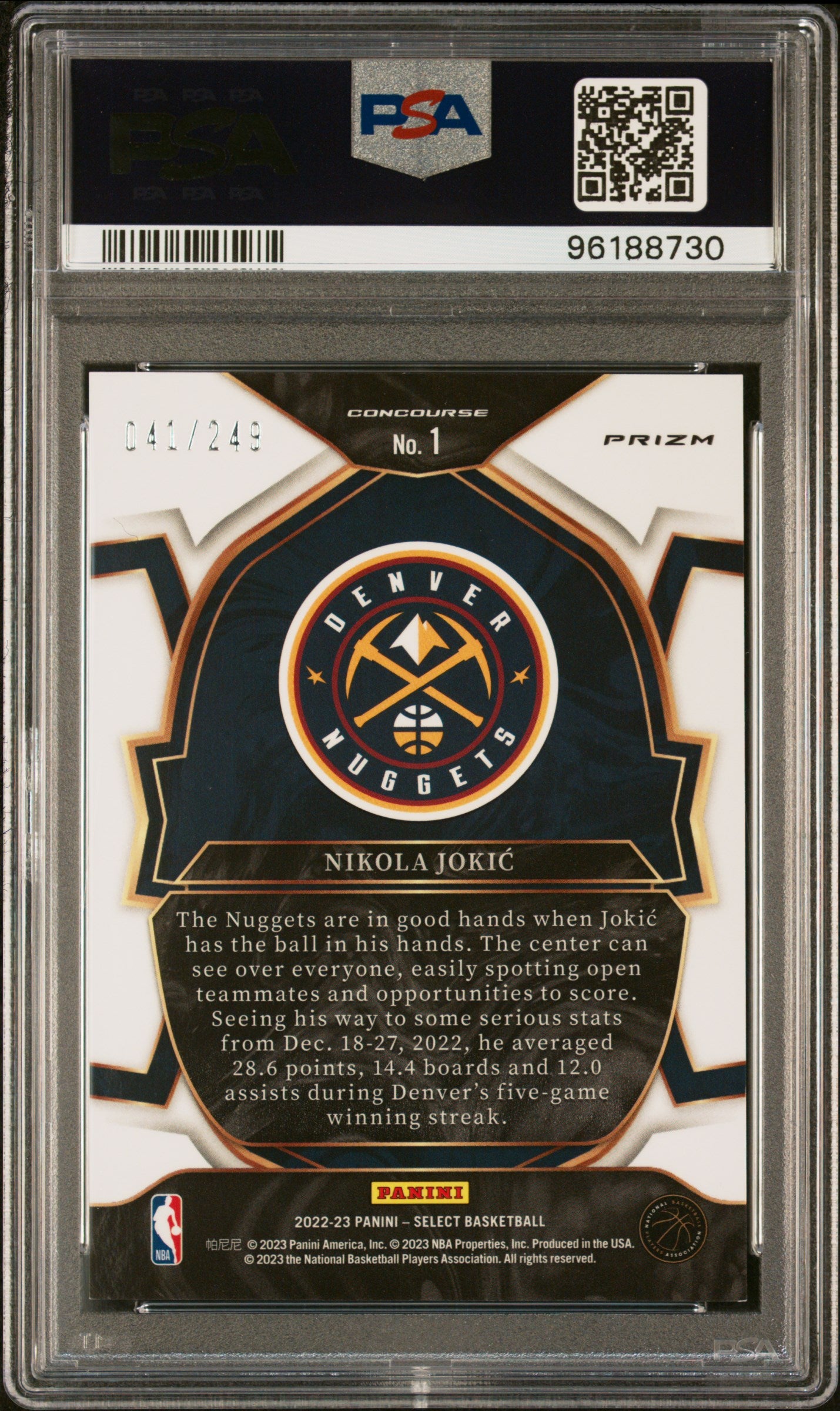 2022 Select #1 Nikola Jokic Blue Scope /249 PSA 9