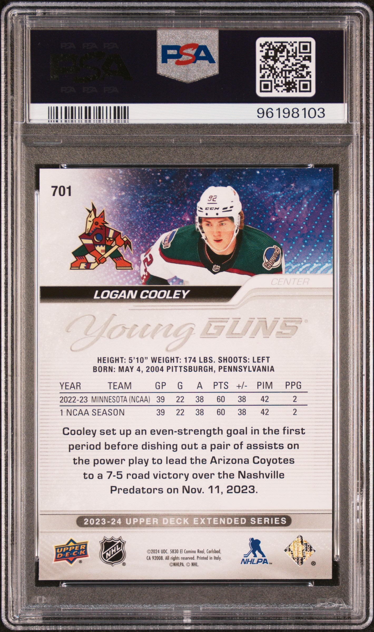 2023 Upper Deck Logan Cooley #701 PSA 10