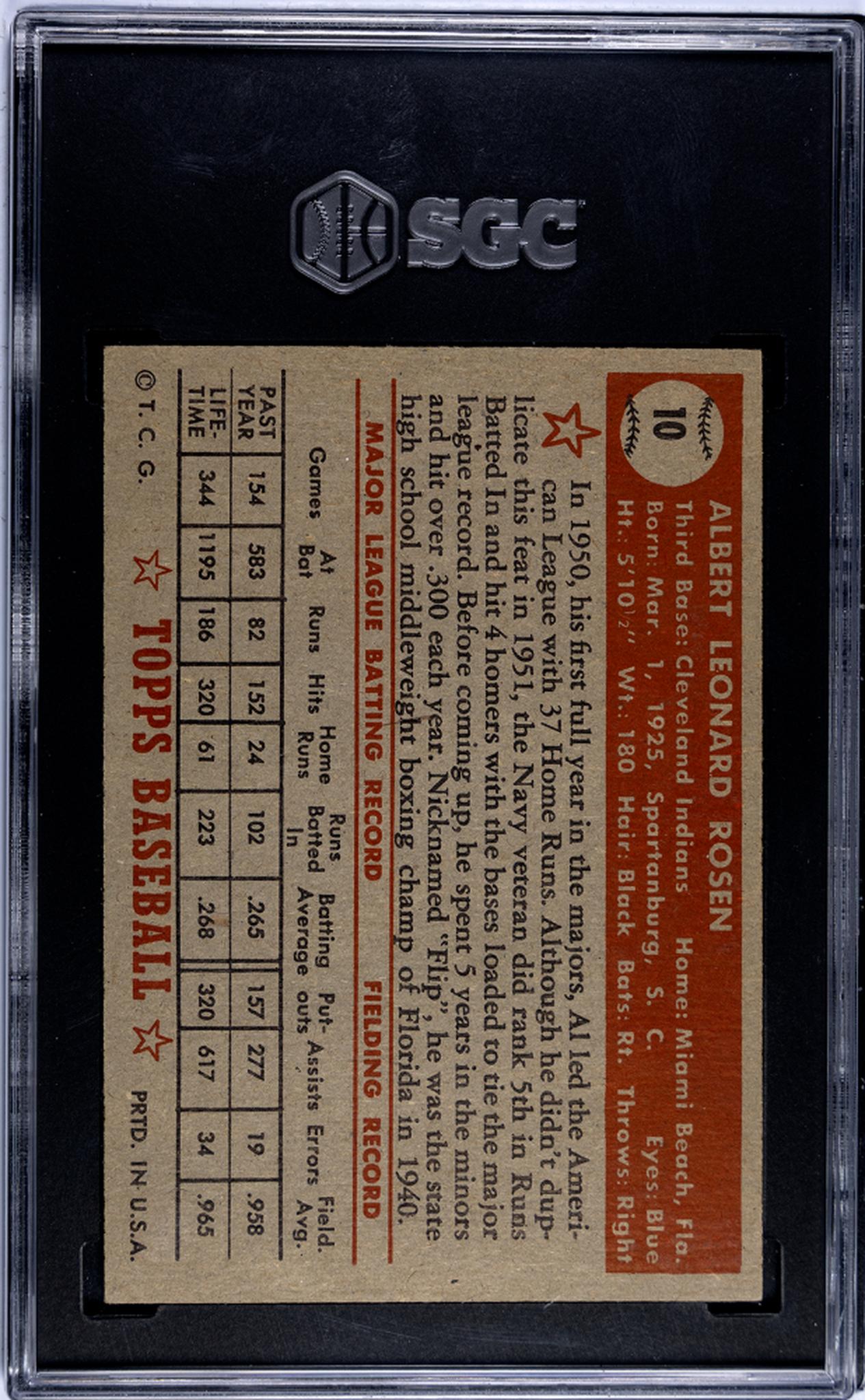 1952 Topps #10 Al Rosen Red Back SGC 4