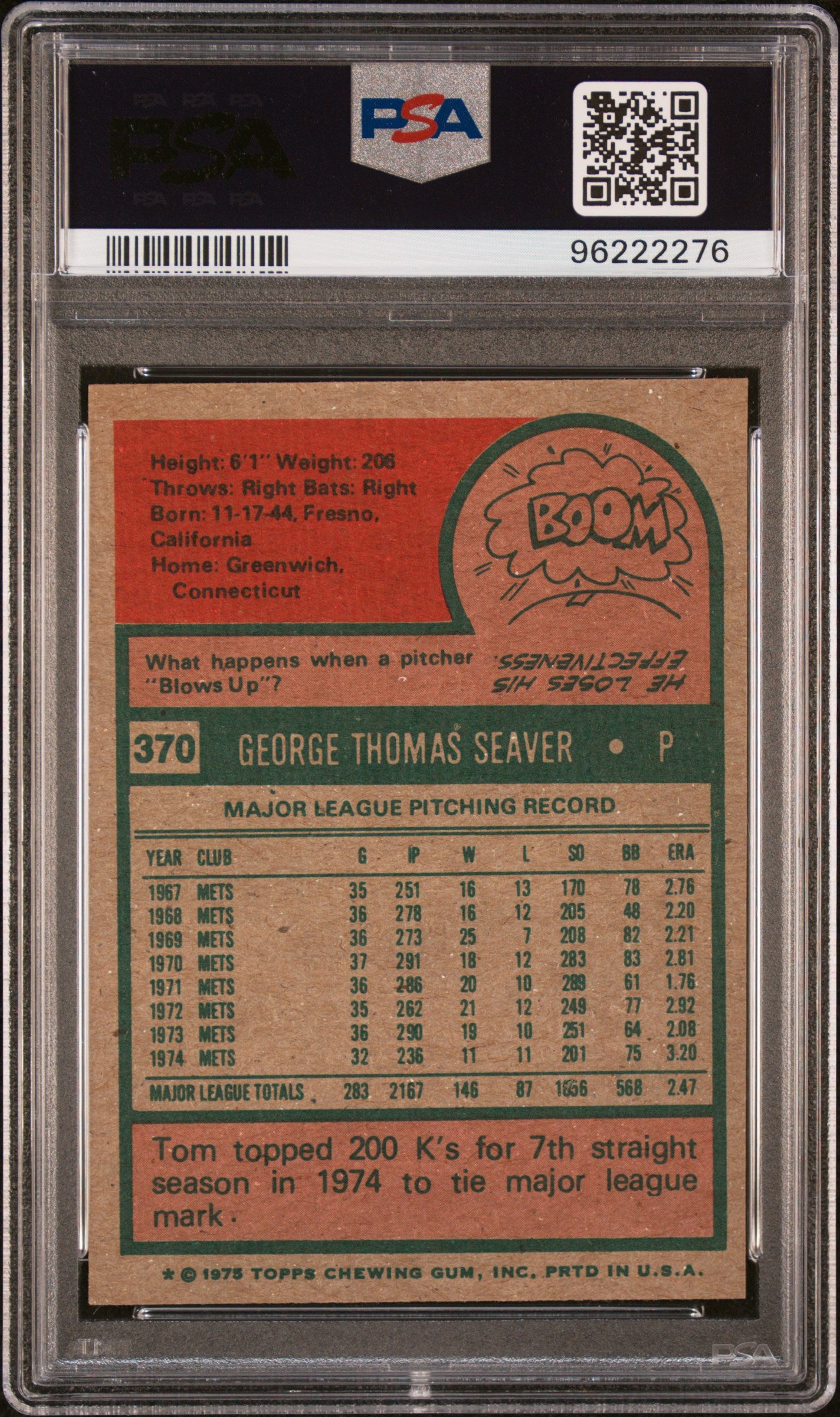 1975 Topps #370 Tom Seaver PSA 8